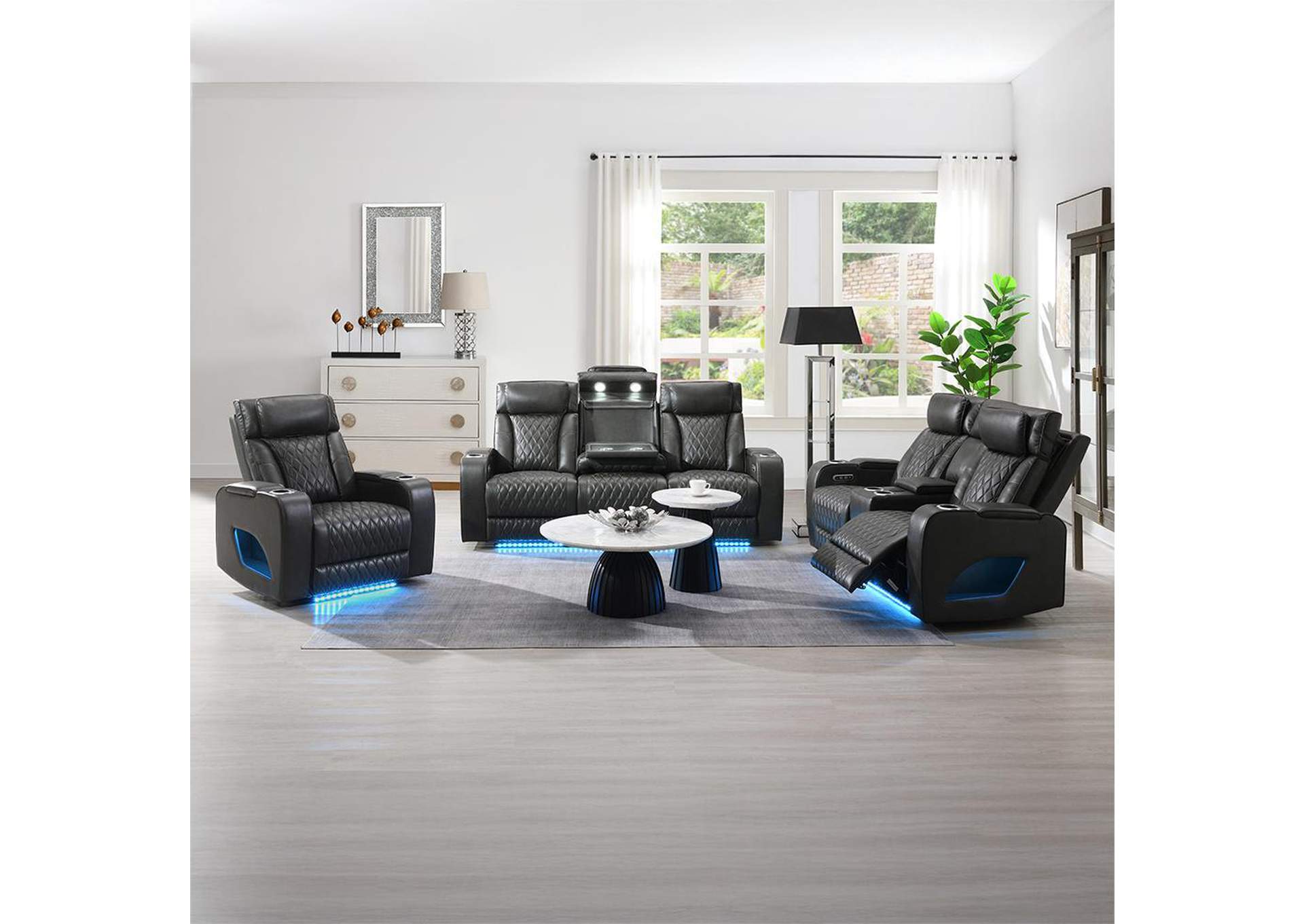 Taddeo Power Motion Loveseat with Console, Speaker, USB, Wireless Charger and Led image 3