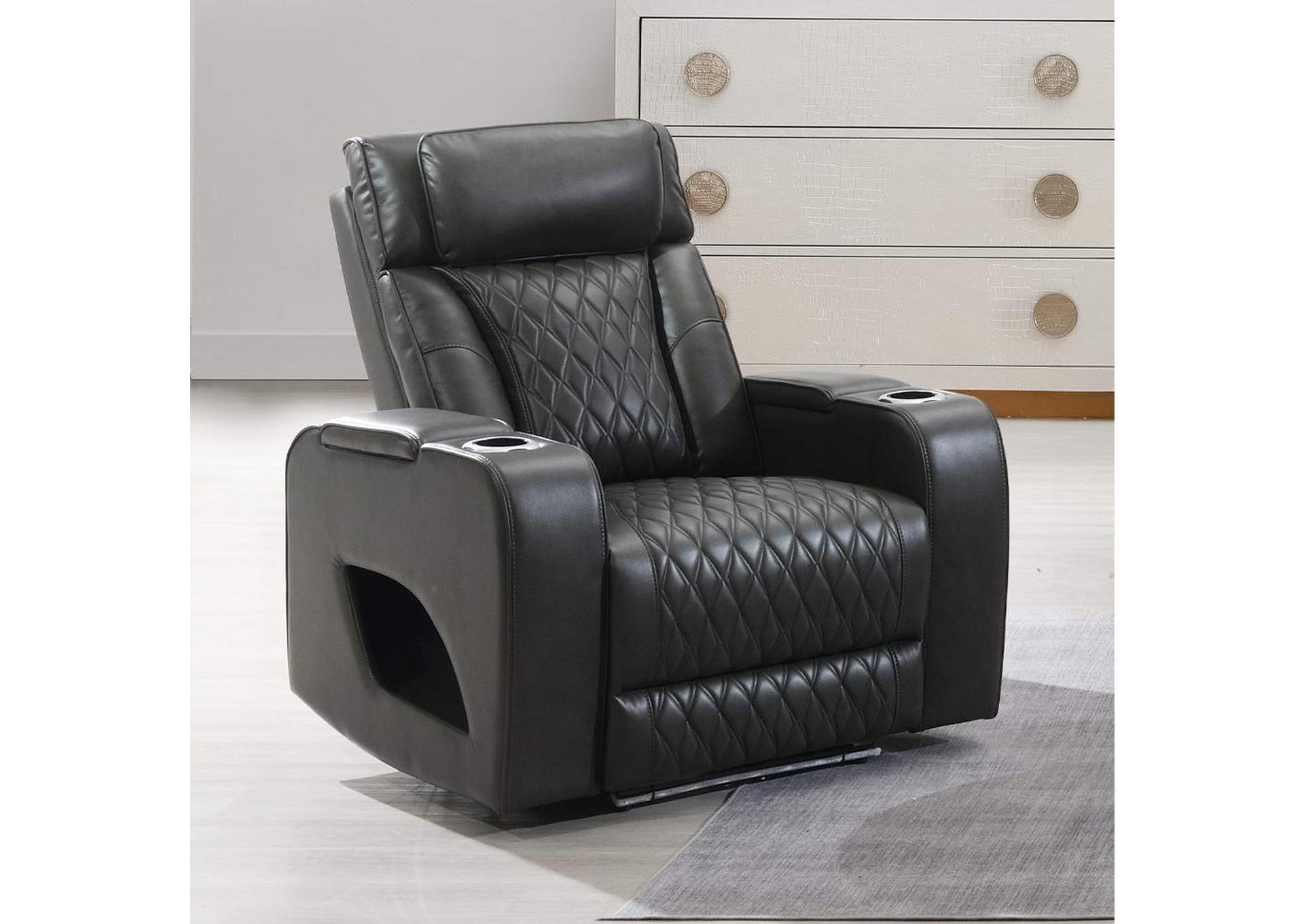 Taddeo Power Motion Recliner with Power Headrest, USB, Wireless Charger and Led image 1