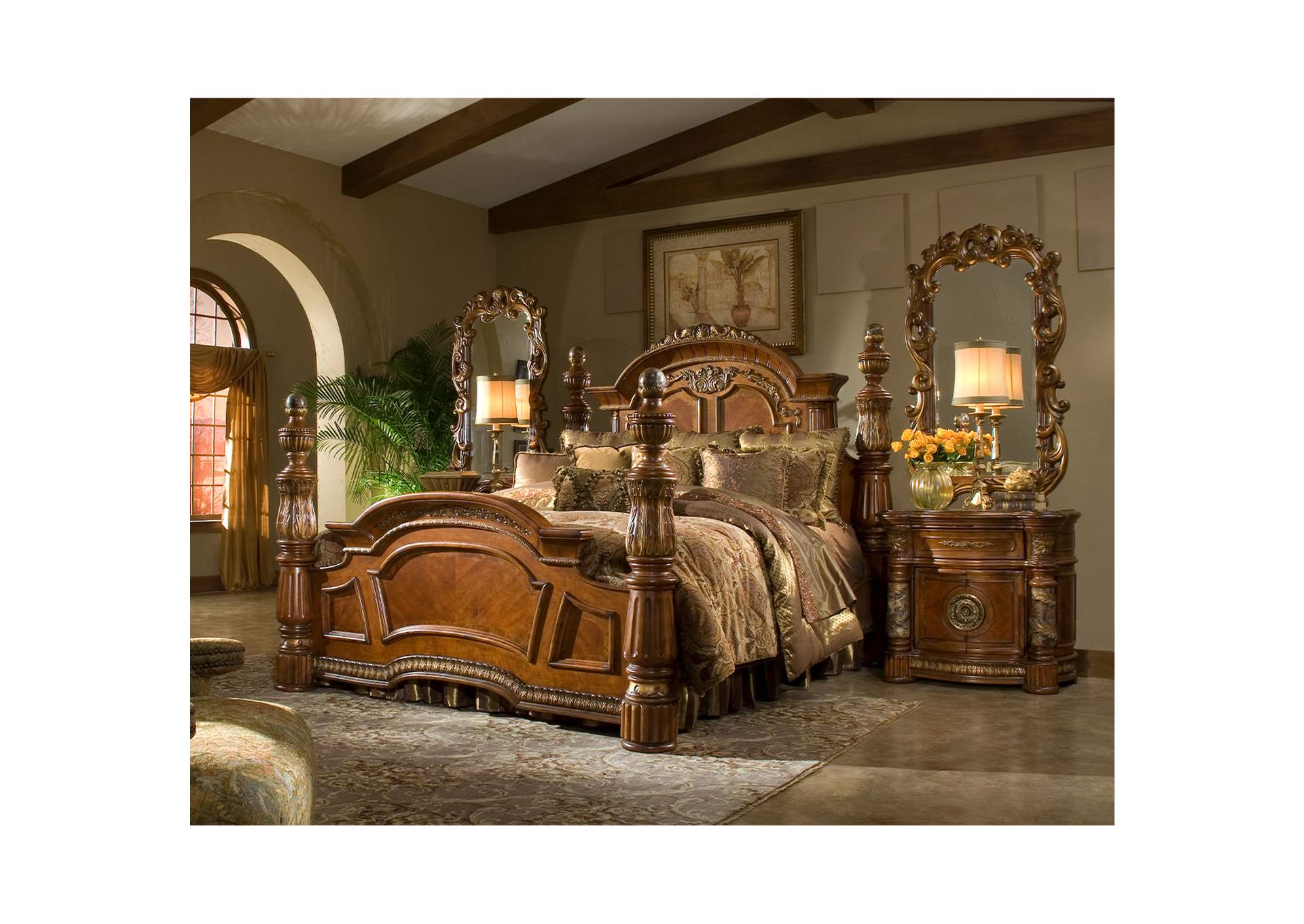 Villa Valencia California King Low Poster Bed - Classic Chestnut image 8