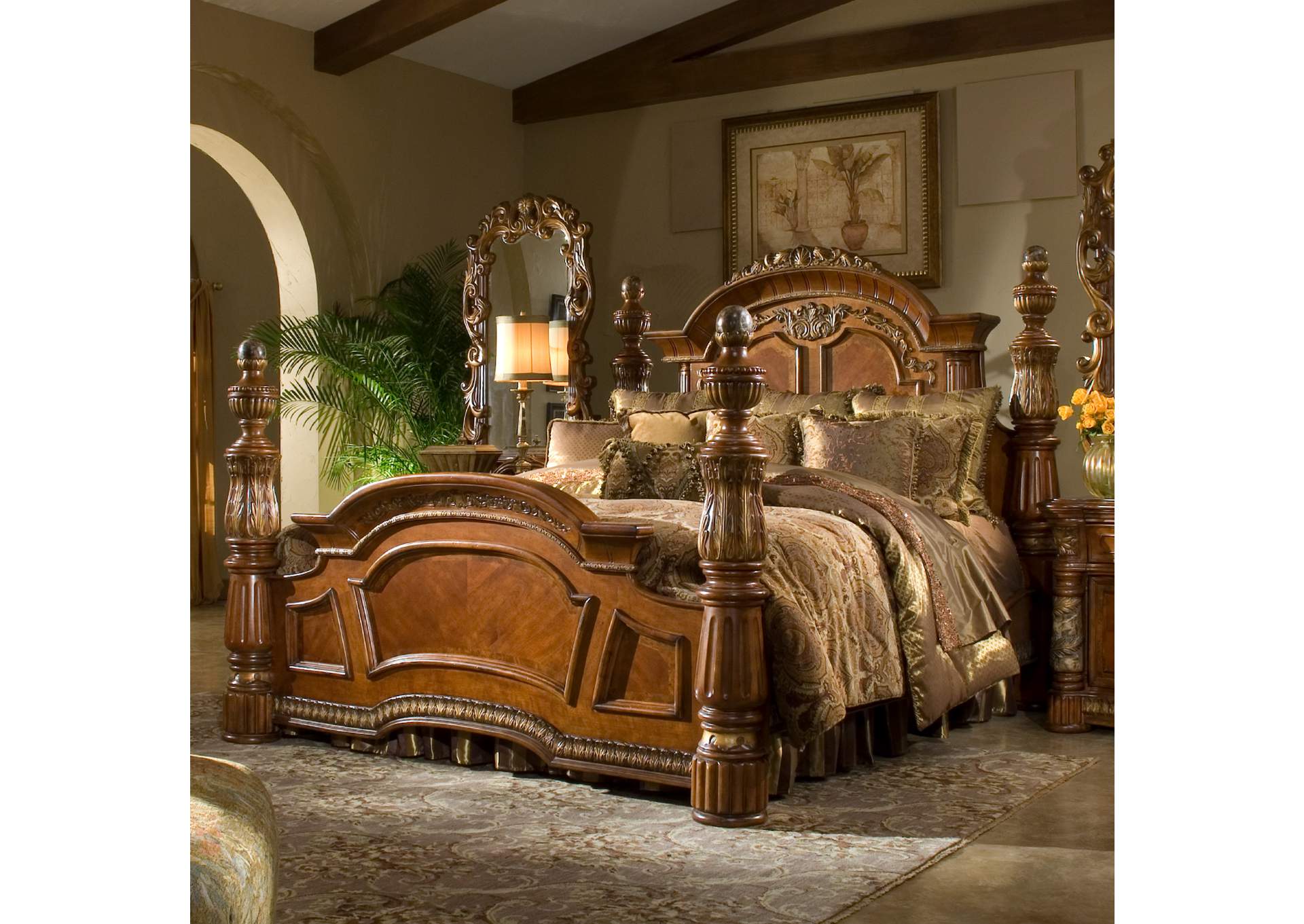 Villa Valencia California King Low Poster Bed - Classic Chestnut image 9