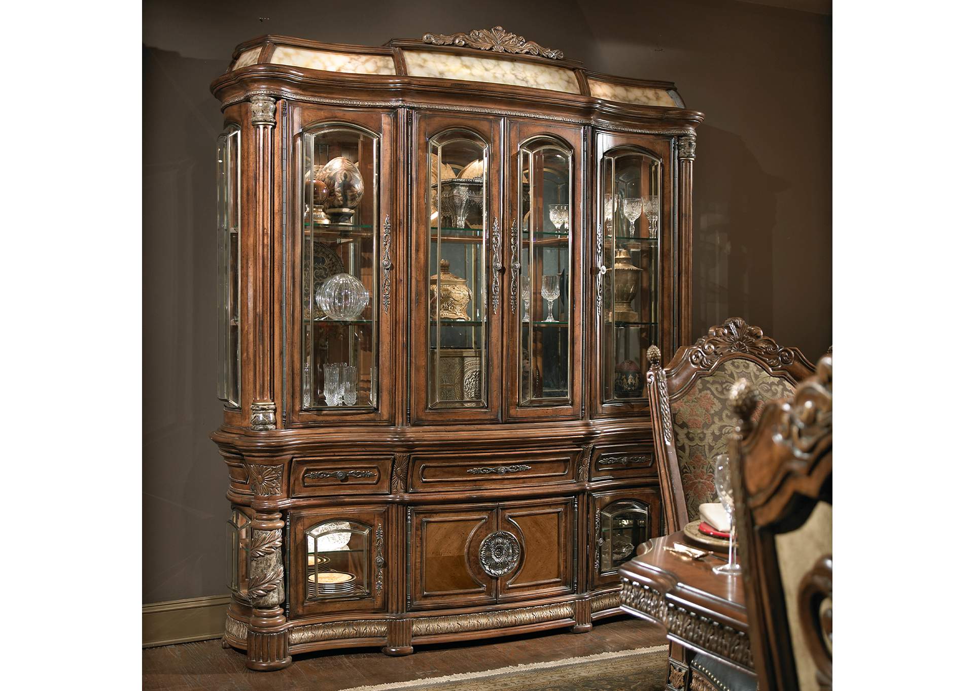 Villa Valencia China Buffet with Lighted Top - Classic Chestnut image 8
