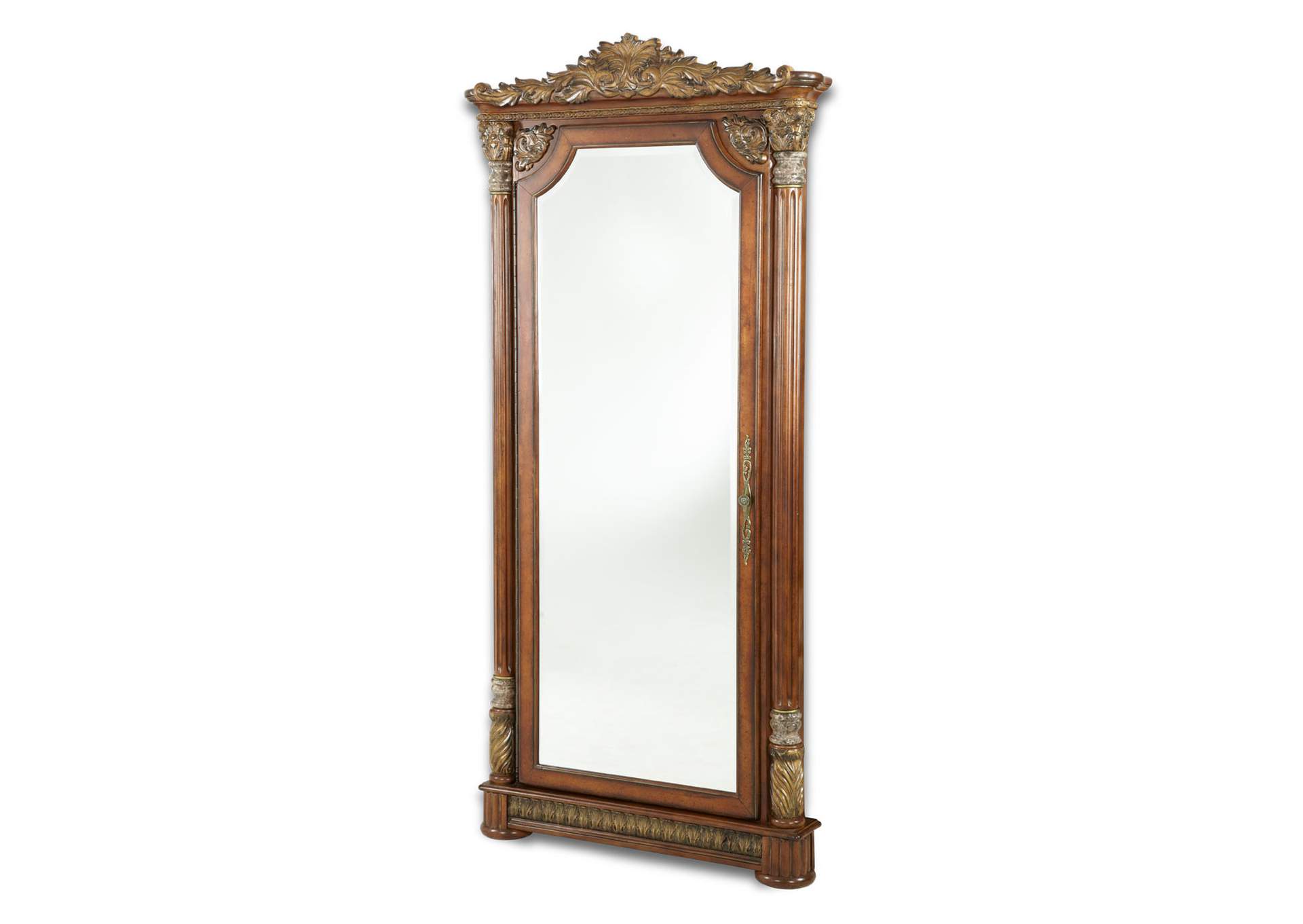 Villa Valencia Accent Floor Wall Mirror with Storage - Classic Chestnut image 1