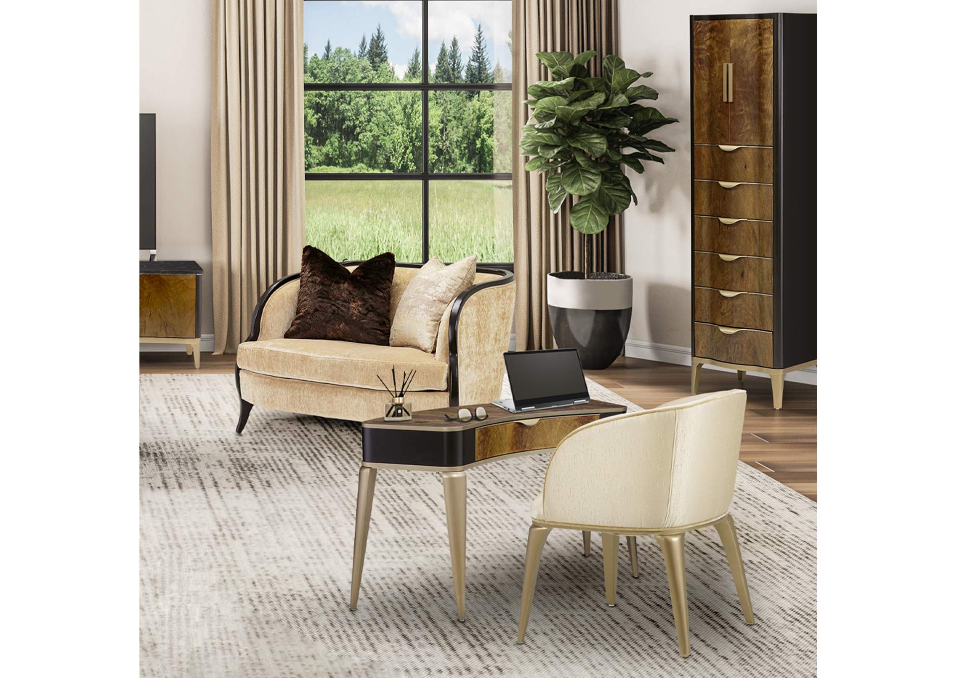 Malibu Crest Vanity Set with Mirror and Chair - Crotch Mahogany image 3