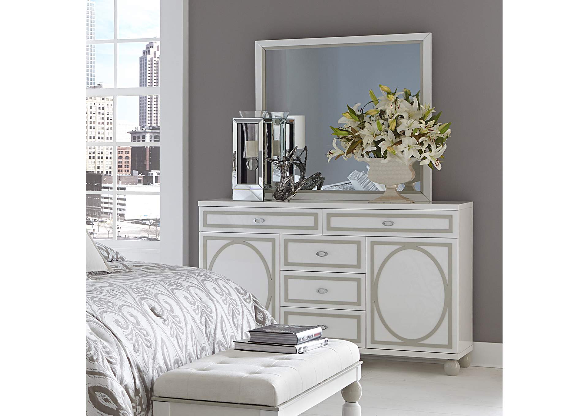 Sky Tower Dresser with Mirror - Cloud White image 9