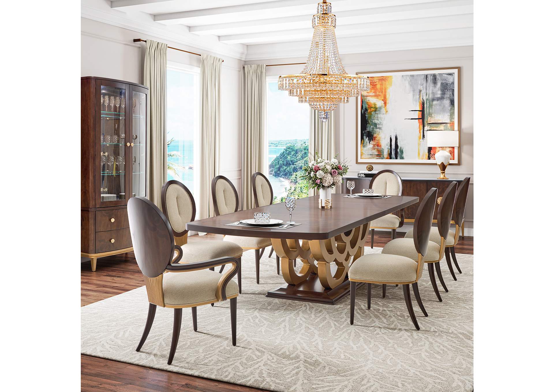 Camellia Field Rectangular Pedestal Dining Table - Warm Pecan image 10