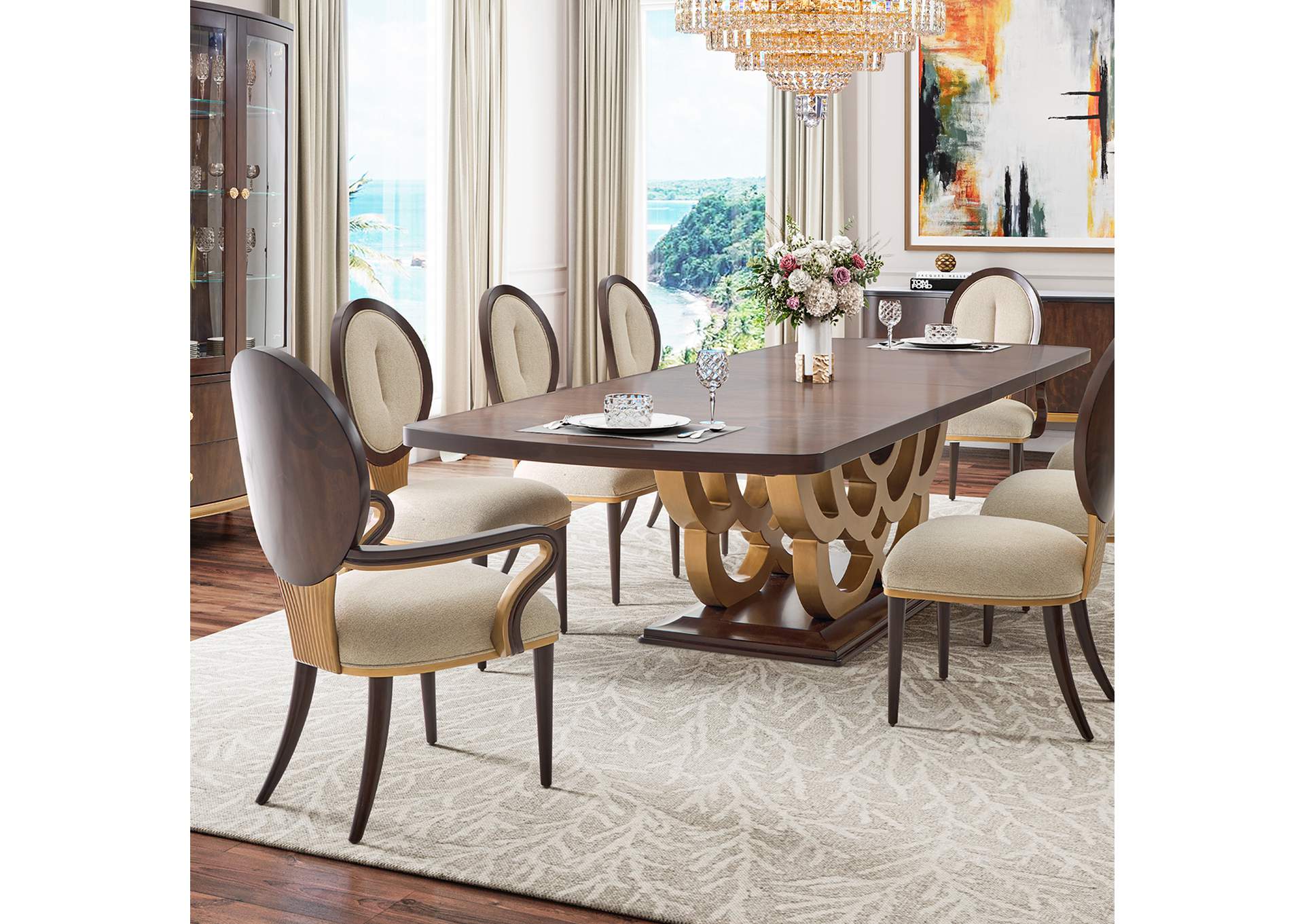 Camellia Field Dining Arm Chair - Linen and Warm Pecan image 4