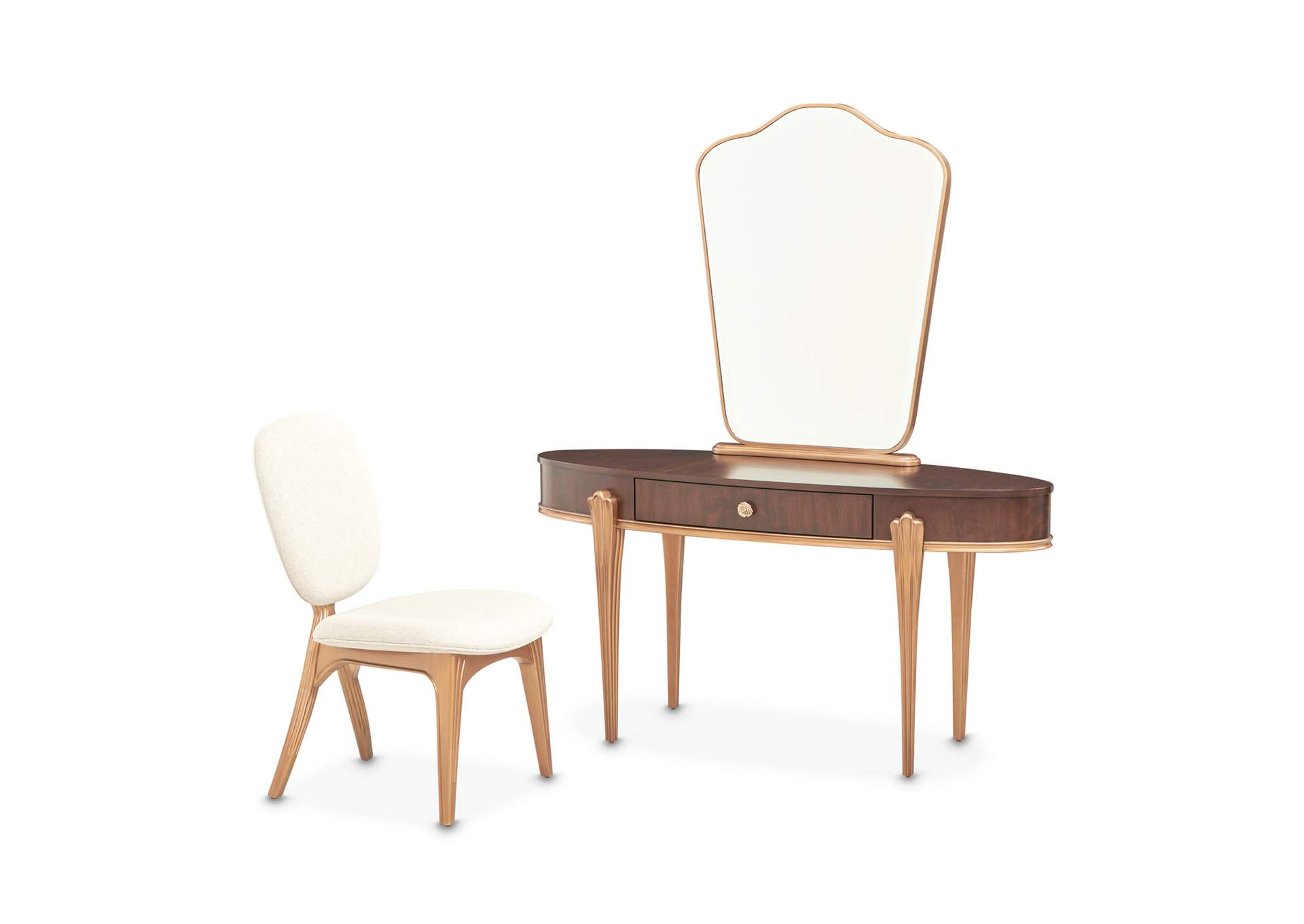 Camellia Field Vanity with Mirror & Chair - Warm Pecan