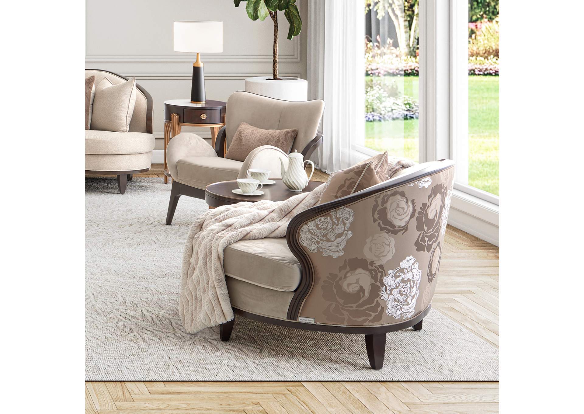 Camellia Field Velvet Accent Chair - Porcini and Warm Pecan image 4