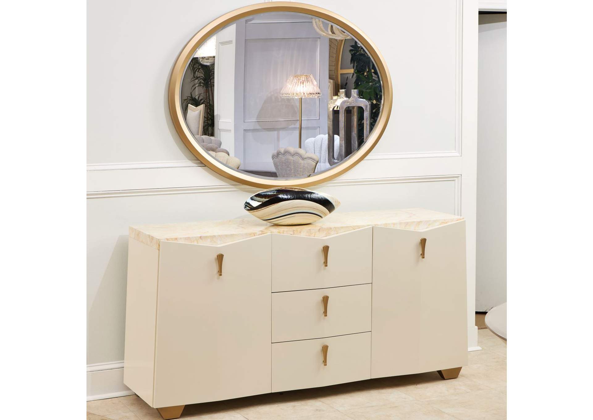 Fantosini Sideboard with Mirror - Creamy Pearl image 1