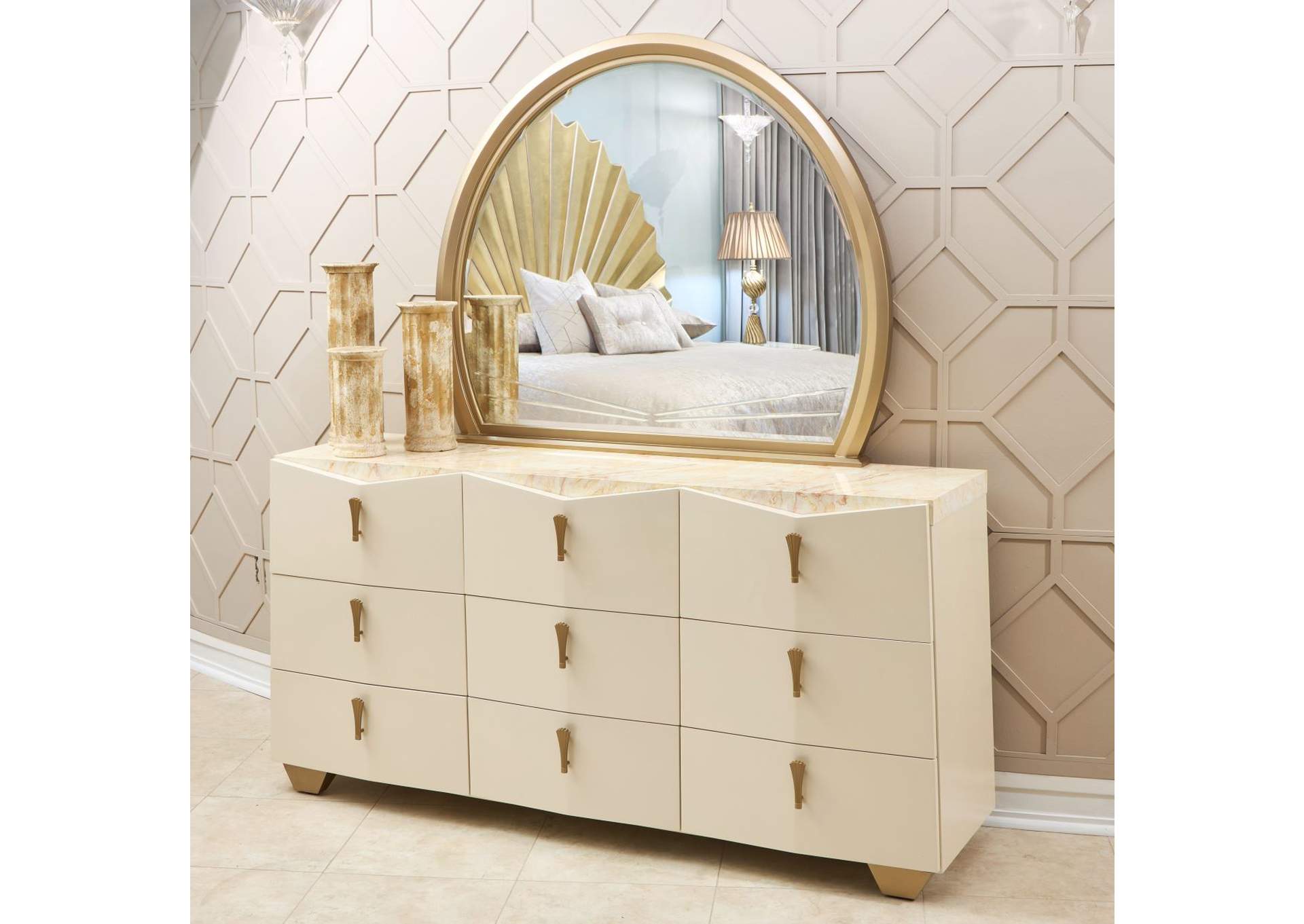 Fantosini Dresser with Mirror - Creamy Pearl image 1