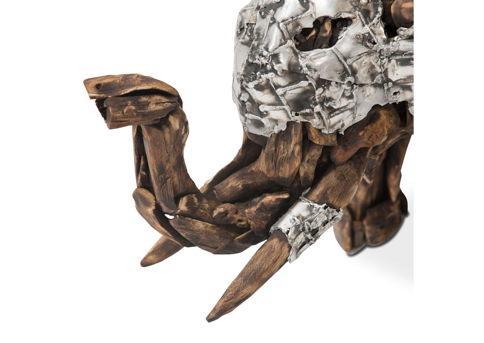 Wood Crafted Elephant With Aluminum, Small