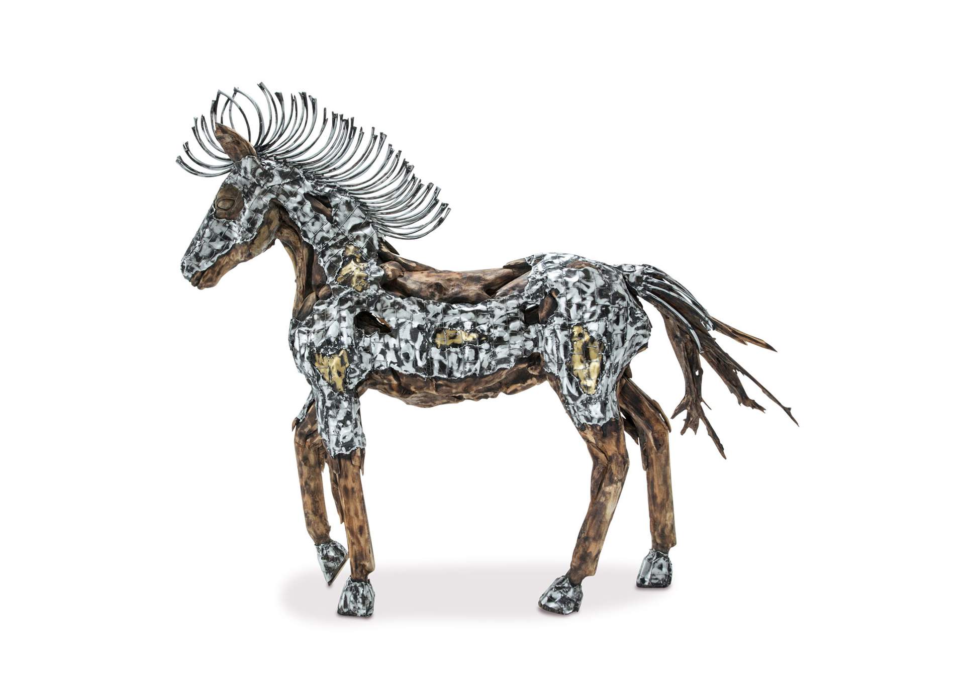 Trojan Horse with Straight Mane - Aluminum and Gold image 8