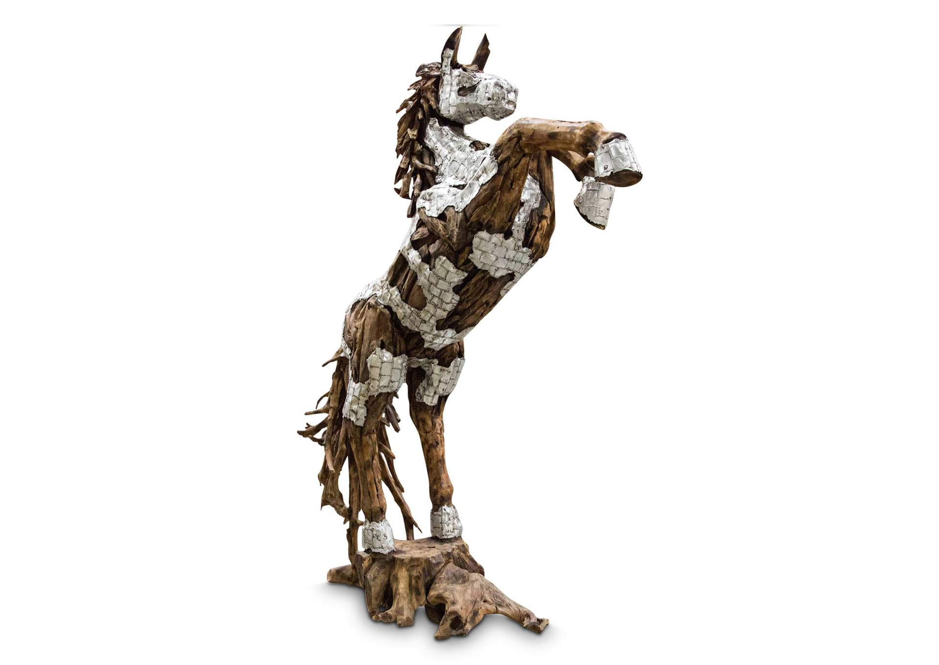 Wood Crafted Standing Horse with Wood Mane - Aluminum image 1