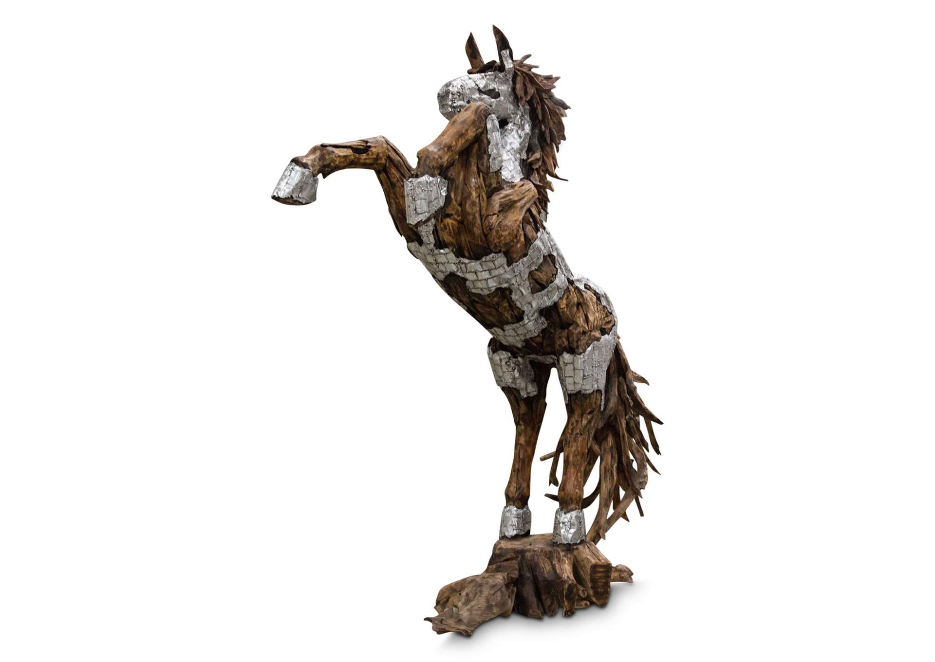 Wood Crafted Standing Horse with Wood Mane - Aluminum image 3