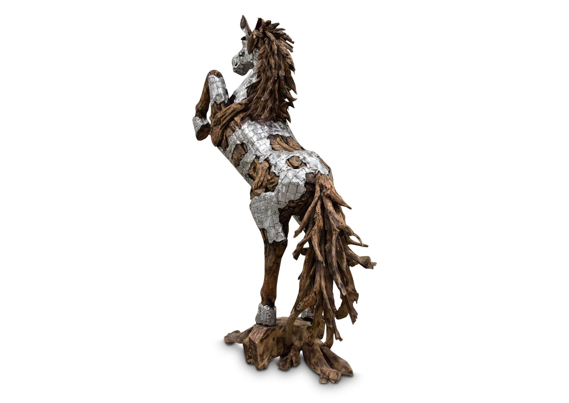 Wood Crafted Standing Horse with Wood Mane - Aluminum image 4