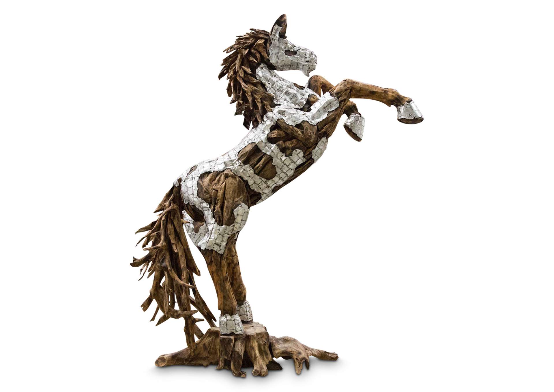 Wood Crafted Standing Horse with Wood Mane - Aluminum image 5
