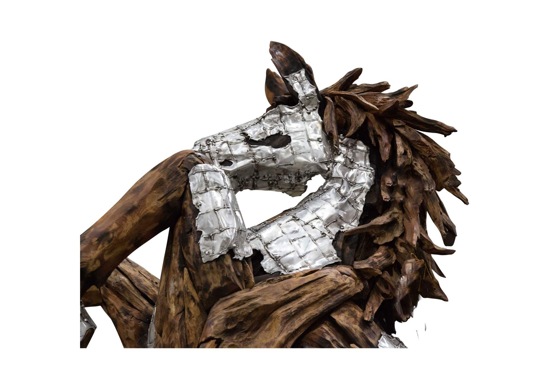 Wood Crafted Standing Horse with Wood Mane - Aluminum image 6