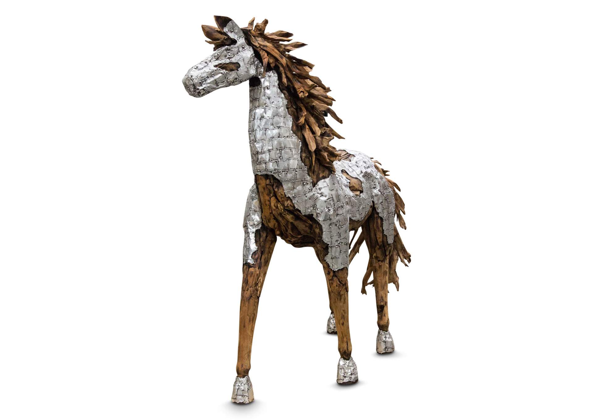 Wood Crafted Horse with Aluminum Body Coat & Wood Mane image 1