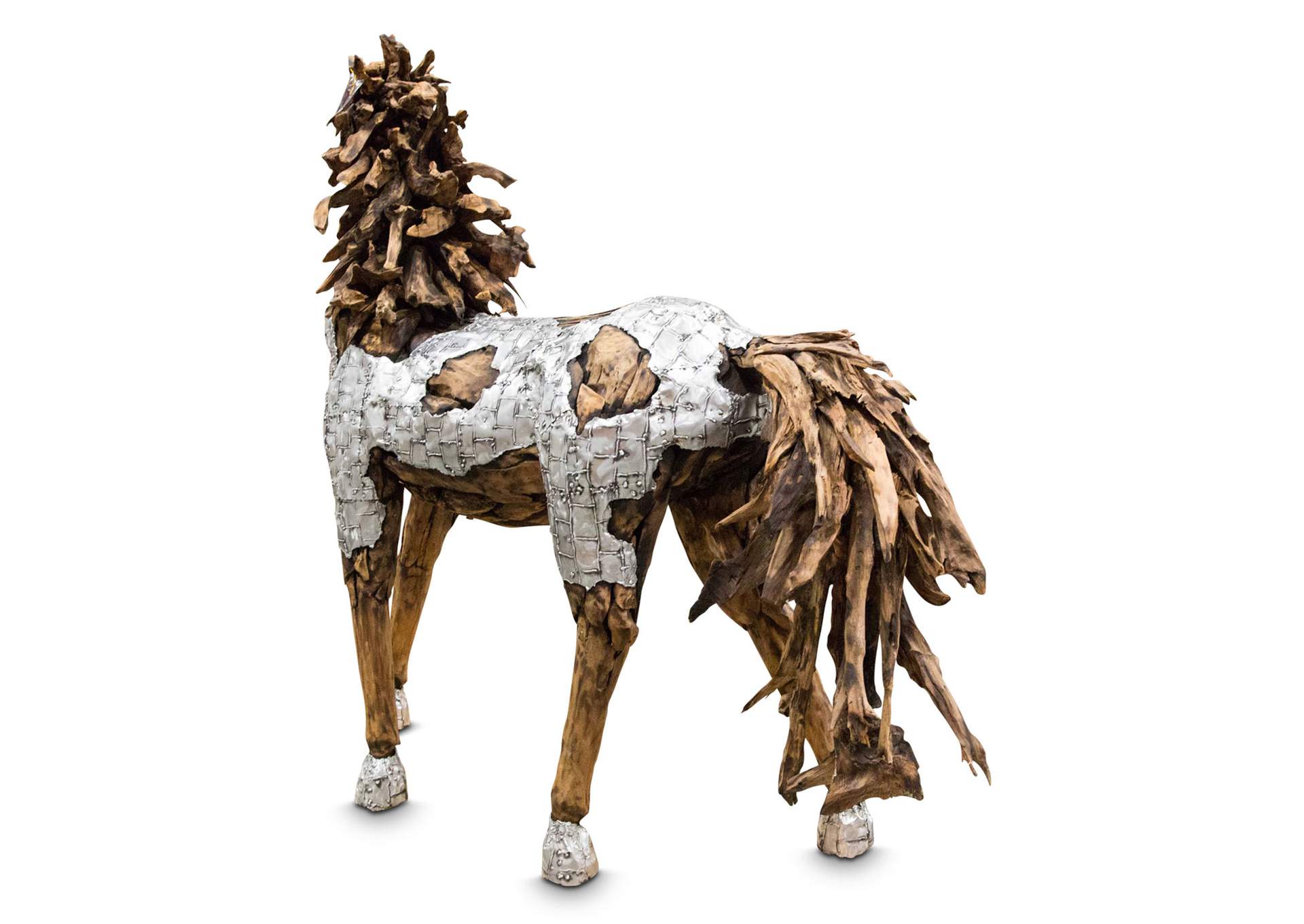Wood Crafted Horse with Aluminum Body Coat & Wood Mane image 3