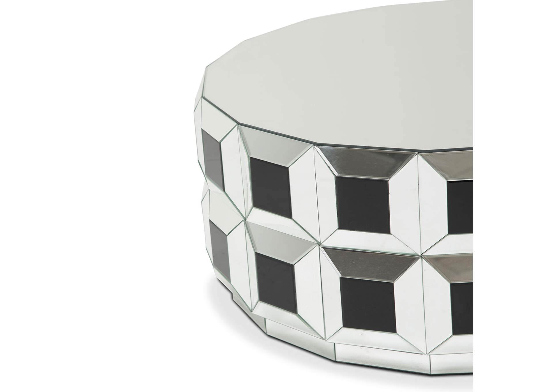 Montreal Round Silver Prism Mirrored Cocktail Table image 3