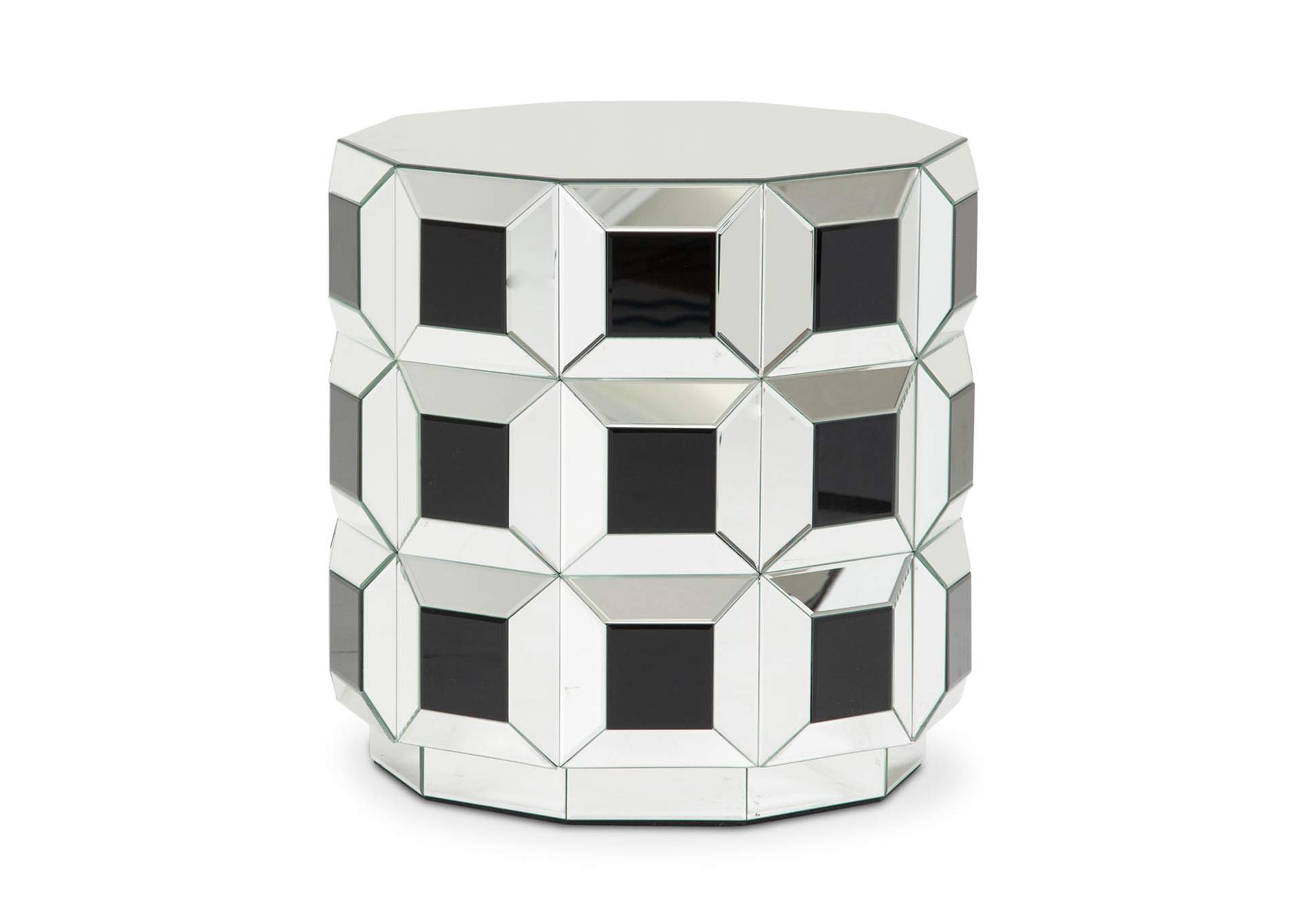 Montreal Round Silver Prisim Mirrored End Table image 1