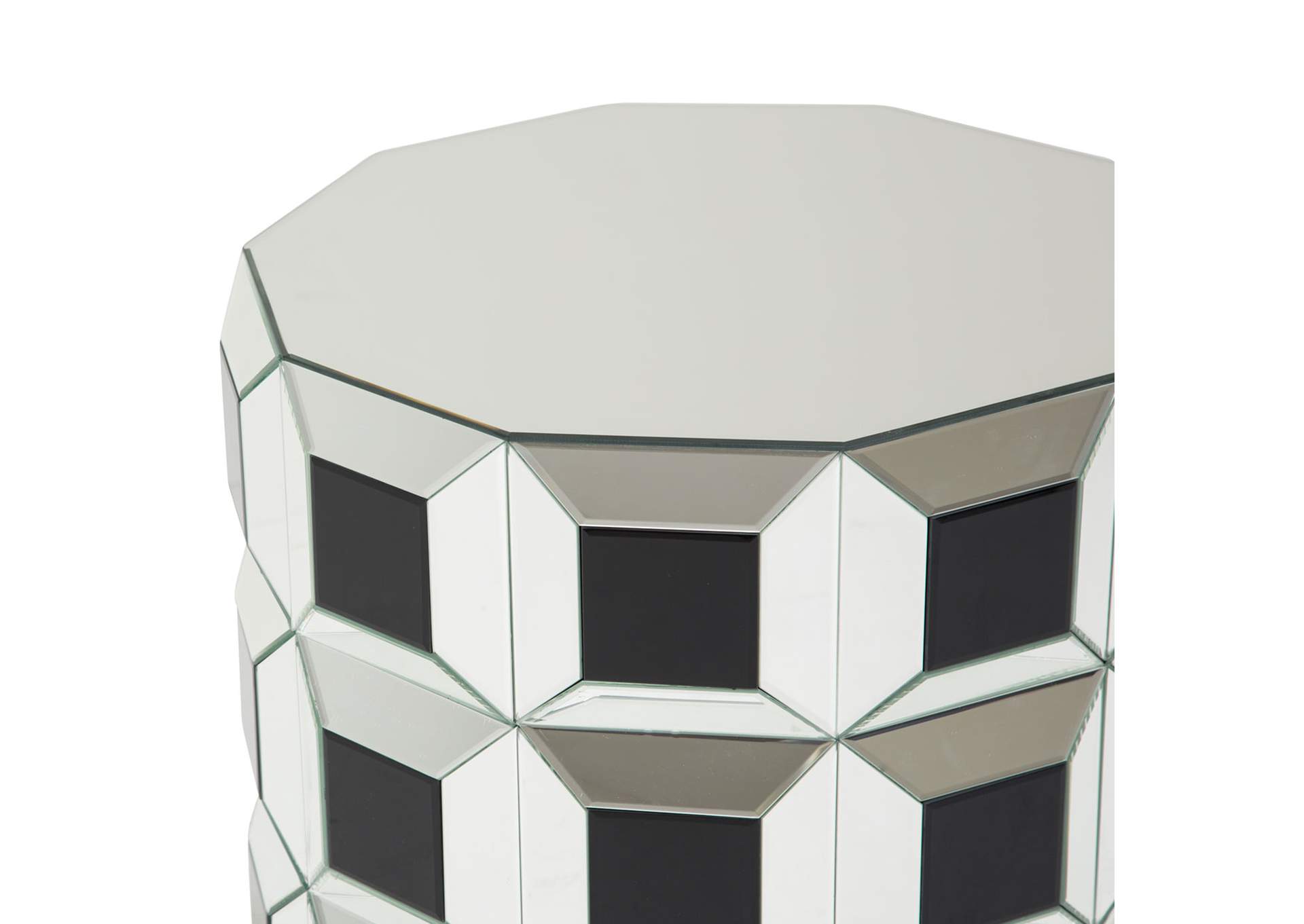 Montreal Round Silver Prisim Mirrored End Table image 3
