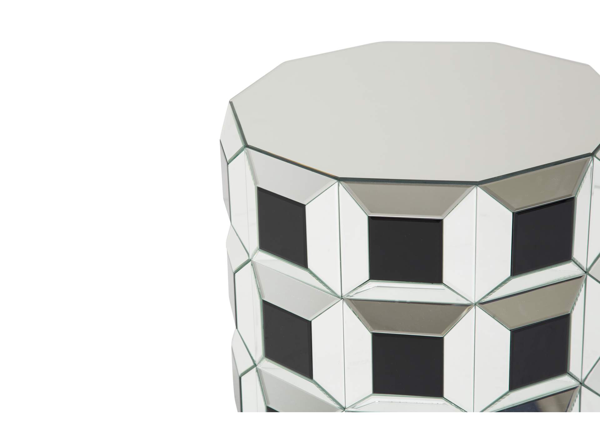 Montreal Round Silver Prisim Mirrored End Table image 4
