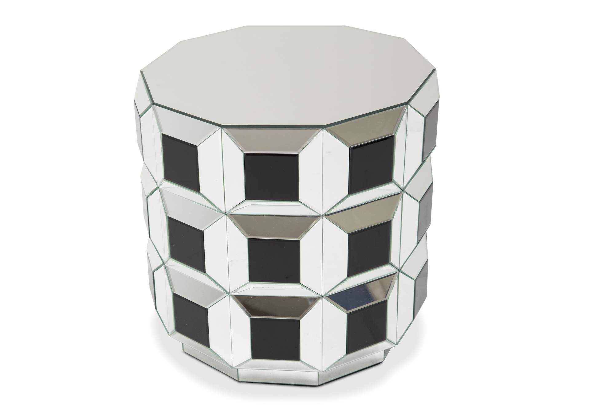 Montreal Round Silver Prisim Mirrored End Table image 5