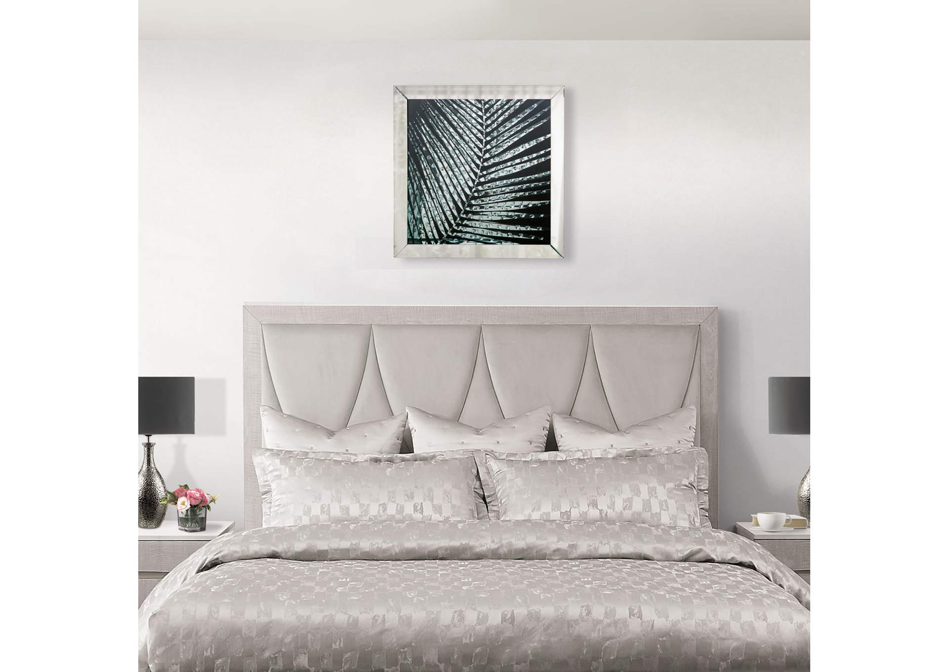 Montreal Square Mirror Framed Wall Decor with Crystal Accented Leaves image 1