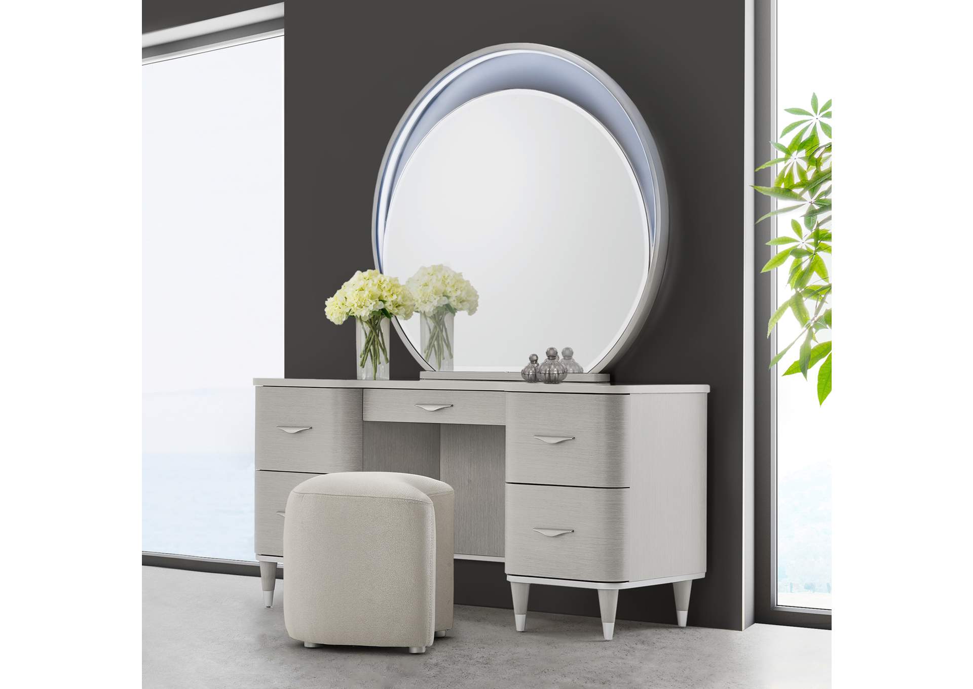 Eclipse Vanity with Mirror & Stool Three-Piece - Moonlight image 4