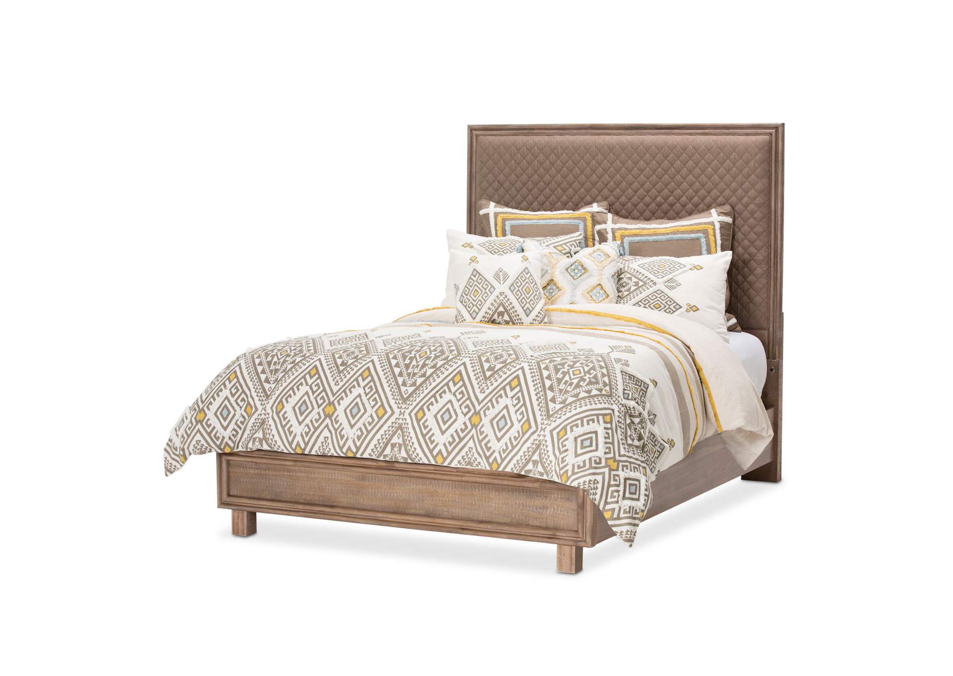 Hudson Ferry Queen Brown Fabric Diamond Quilted Queen Limited Panel Three-Piece Bed Drift Wood image 1