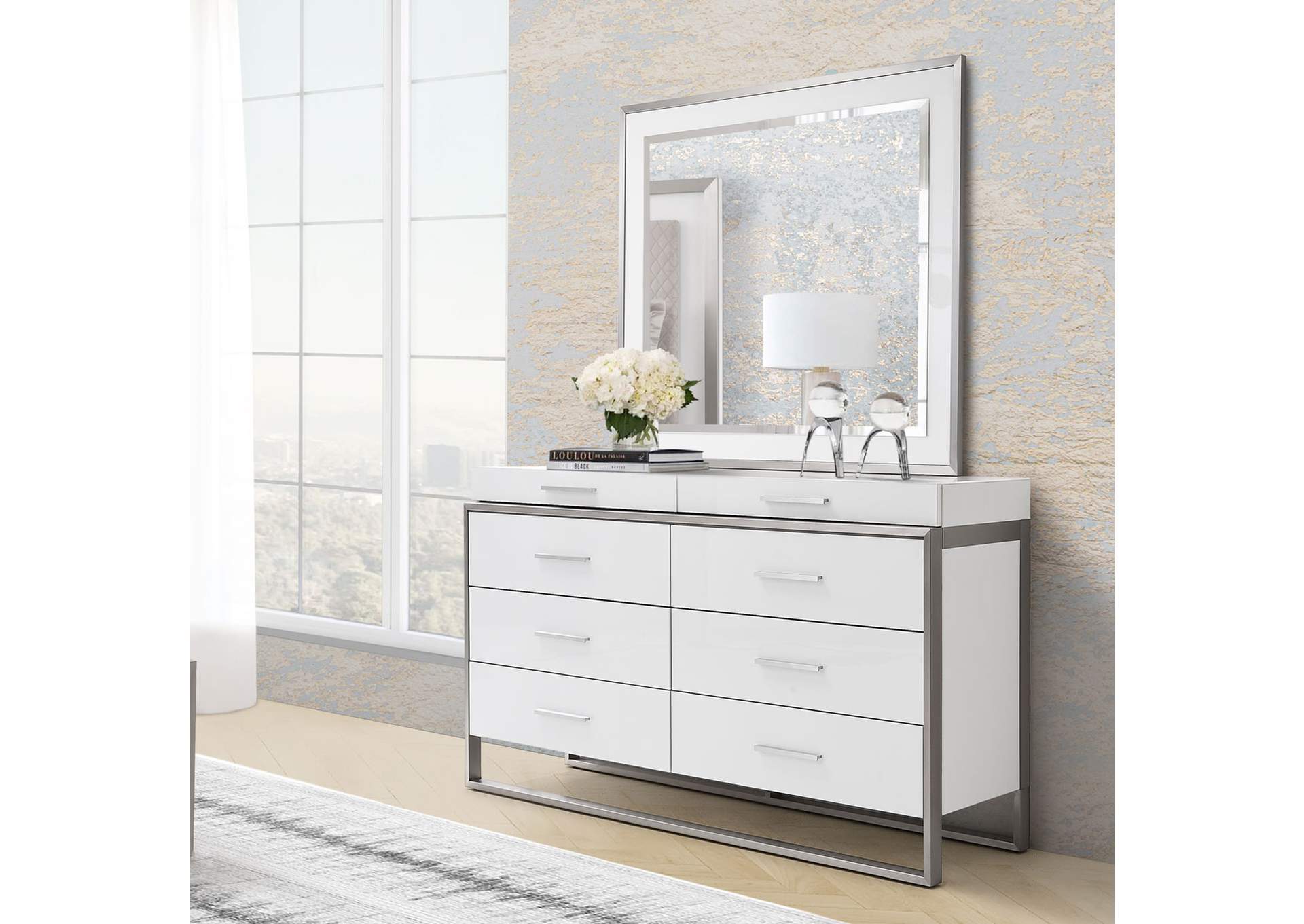 Marquee Dresser with Mirror - Cloud White image 10