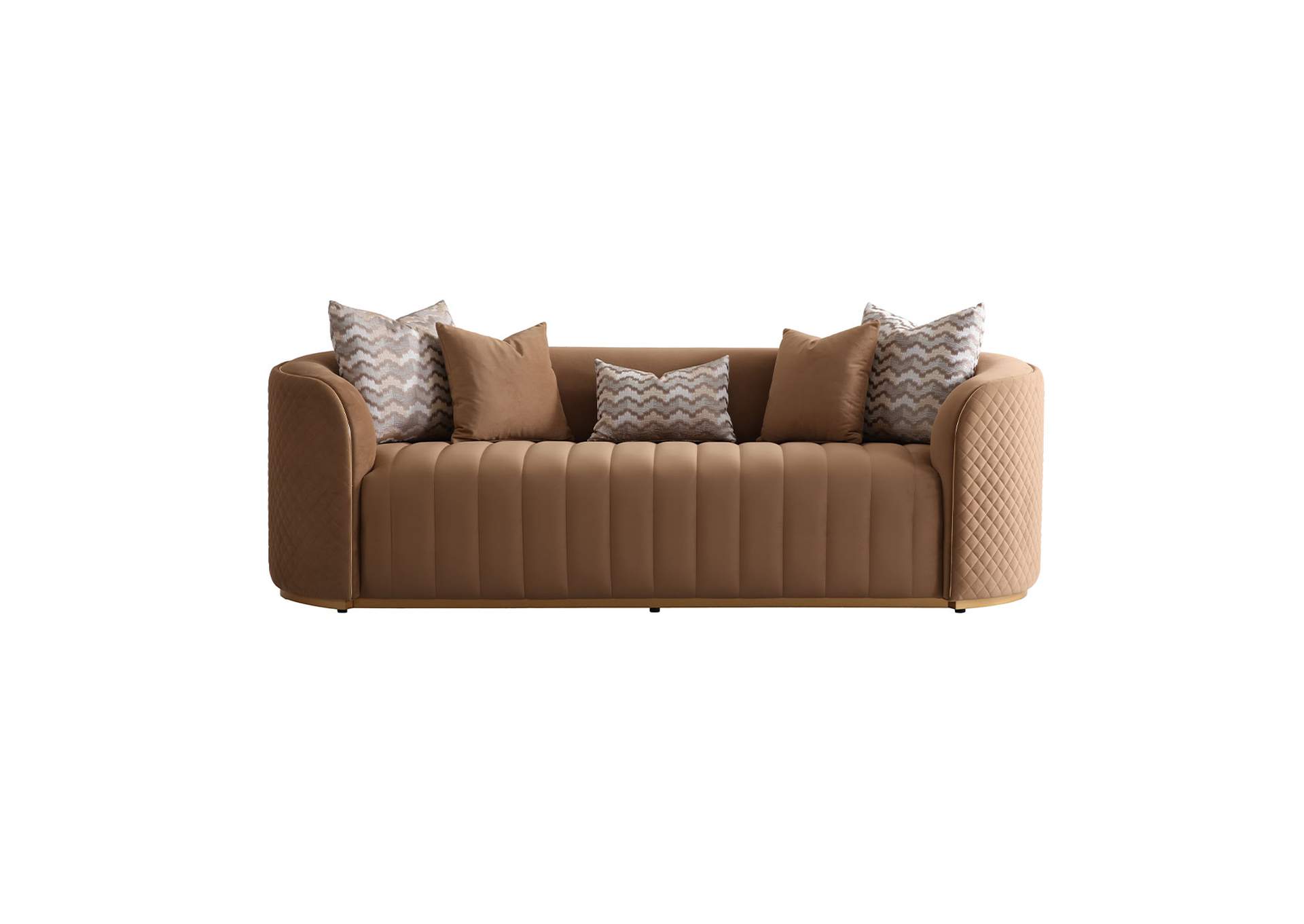 Ariana Velvet Sofa - Caramel and Gold image 1