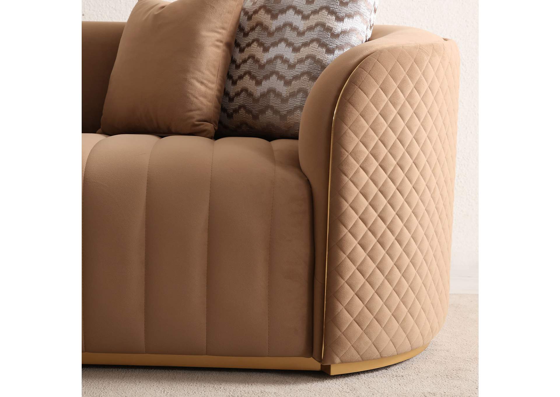 Ariana Velvet Sofa - Caramel and Gold image 8