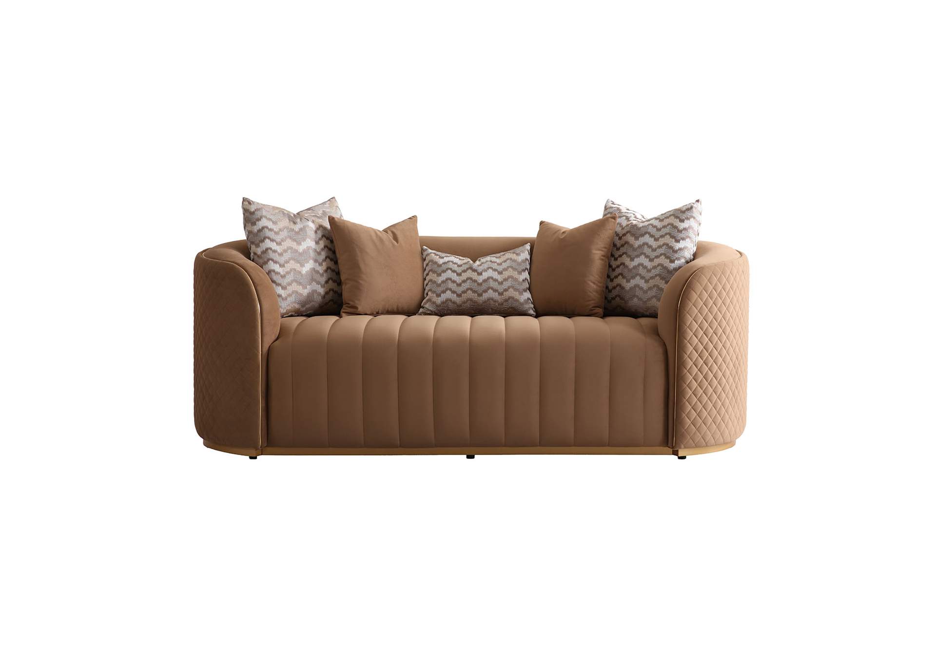 Ariana Velvet Loveseat - Caramel and Gold image 1