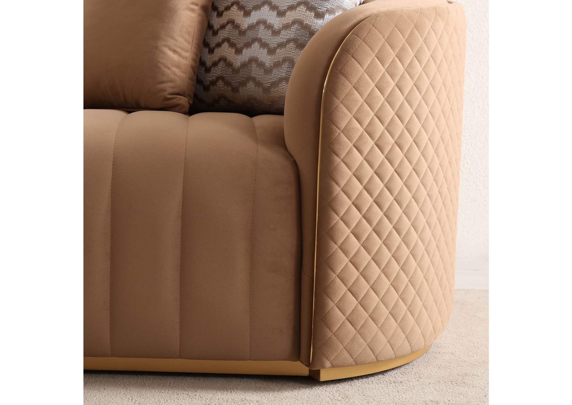 Ariana Velvet Loveseat - Caramel and Gold image 8