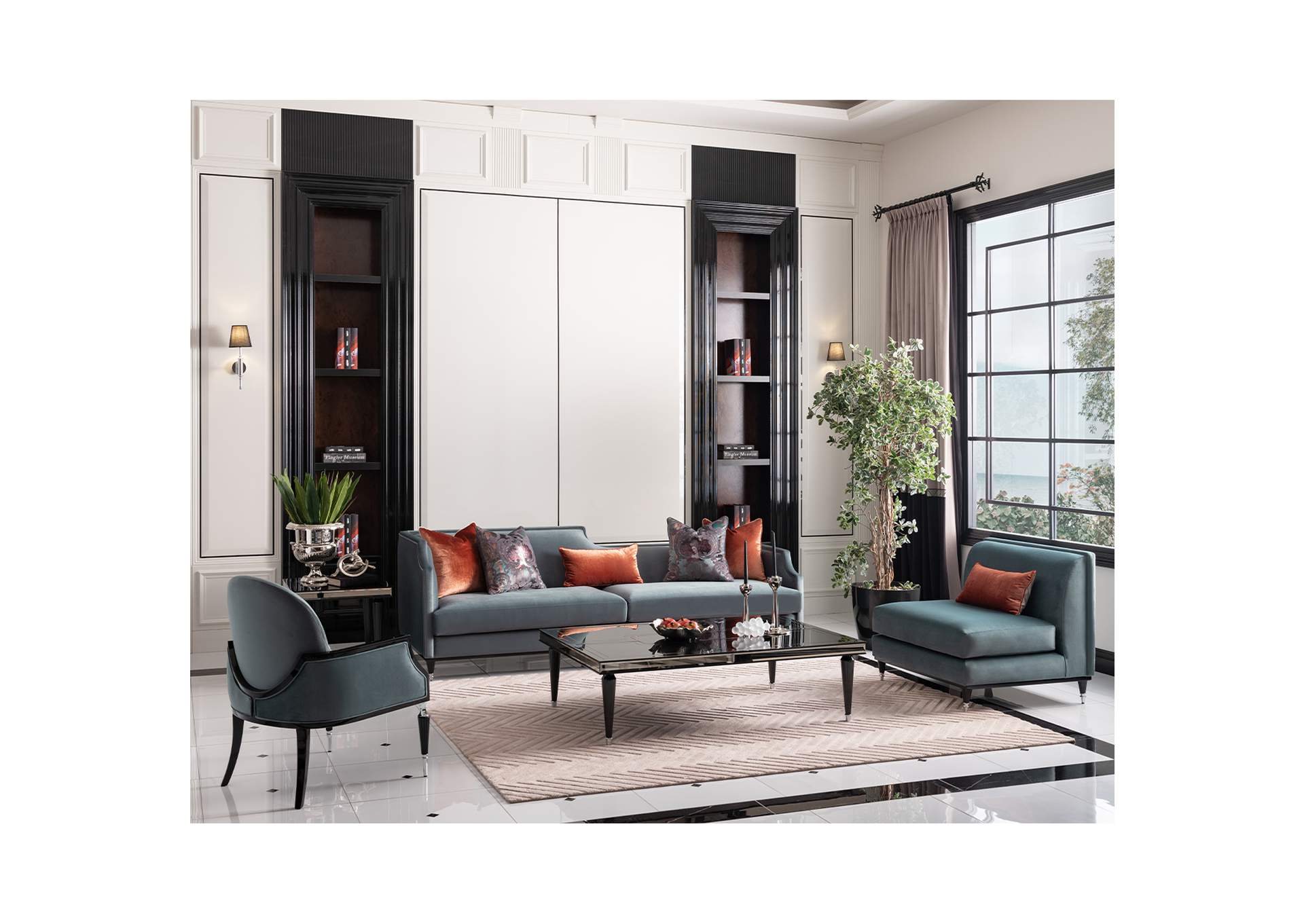 La Francaise Armless Accent Chair - Azure and Black image 13