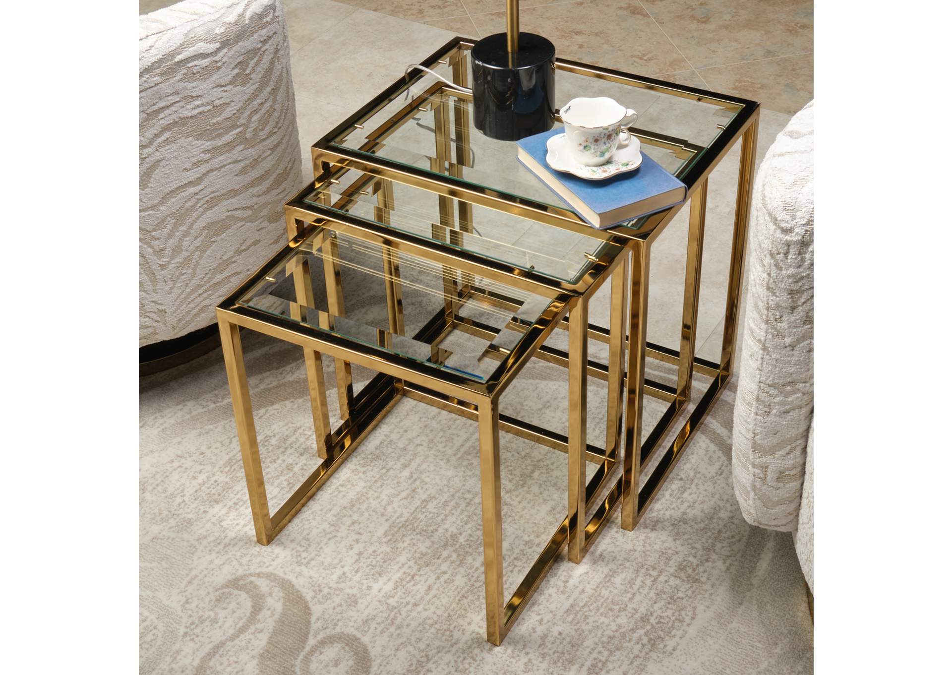Savannah Breeze Set of 3 Nesting Tables - Bright Gold image 5