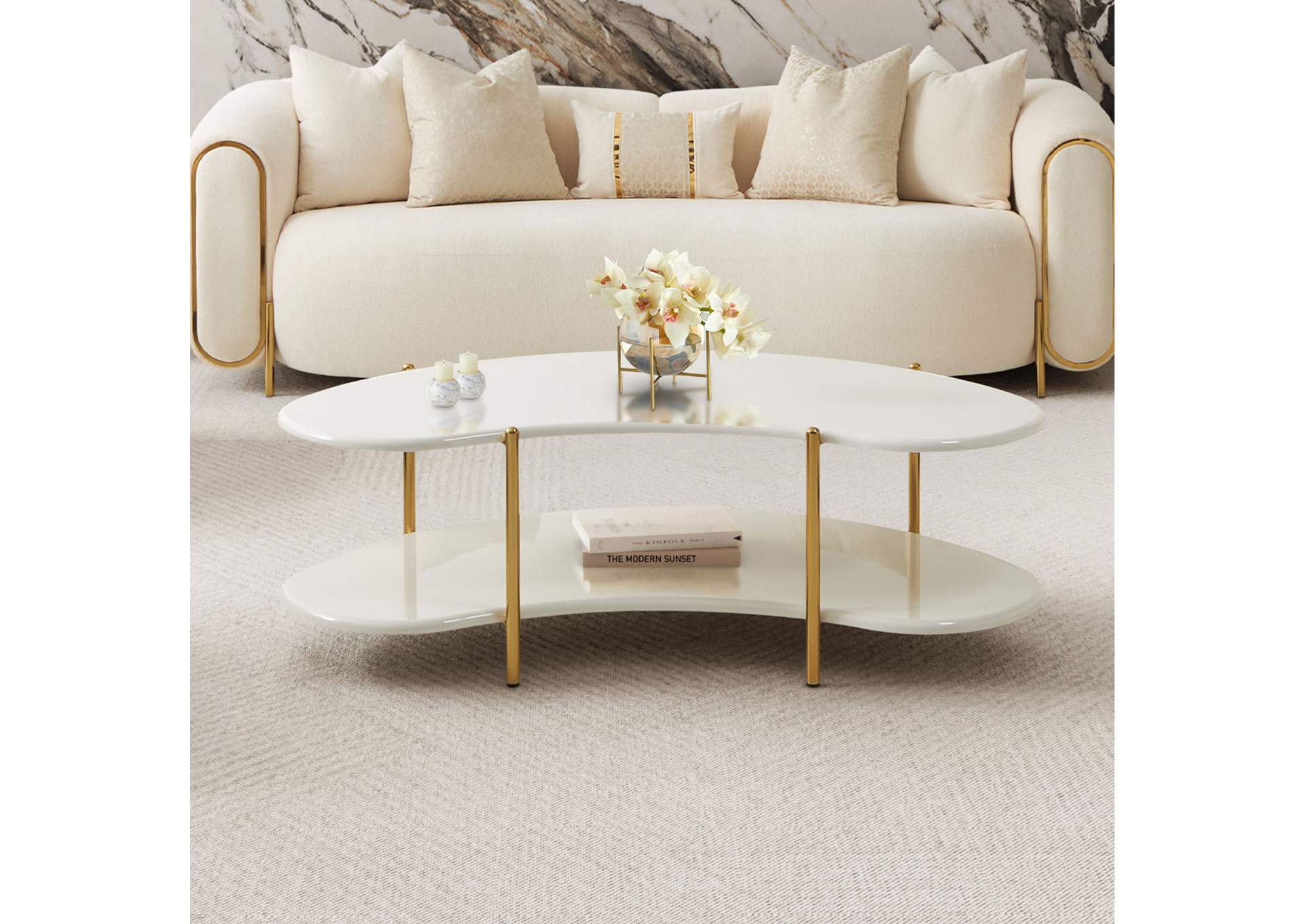 Sassani Cocktail Table - Pearl White and Gold image 14