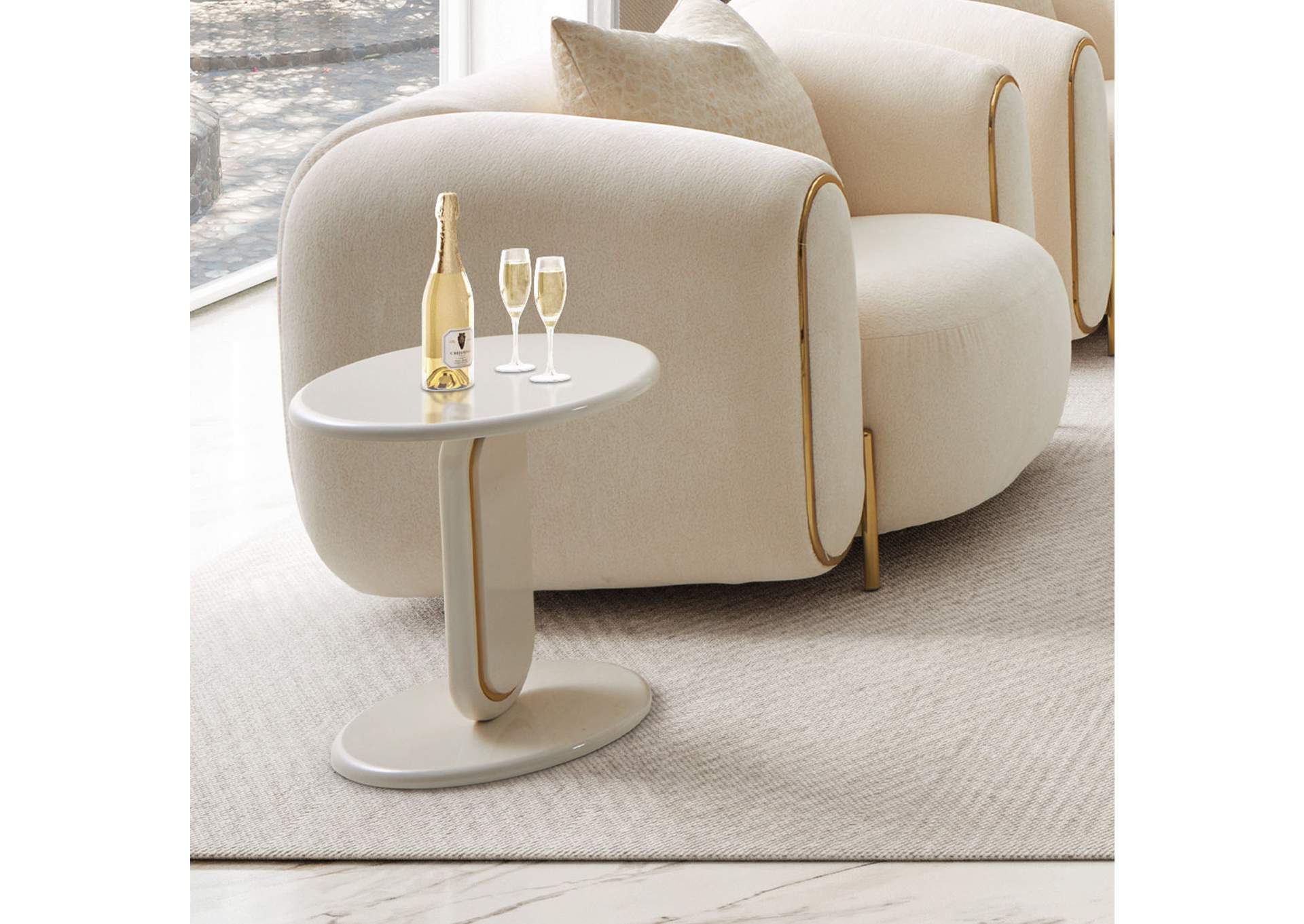 Sassani End Table - Pearl White and Gold image 11
