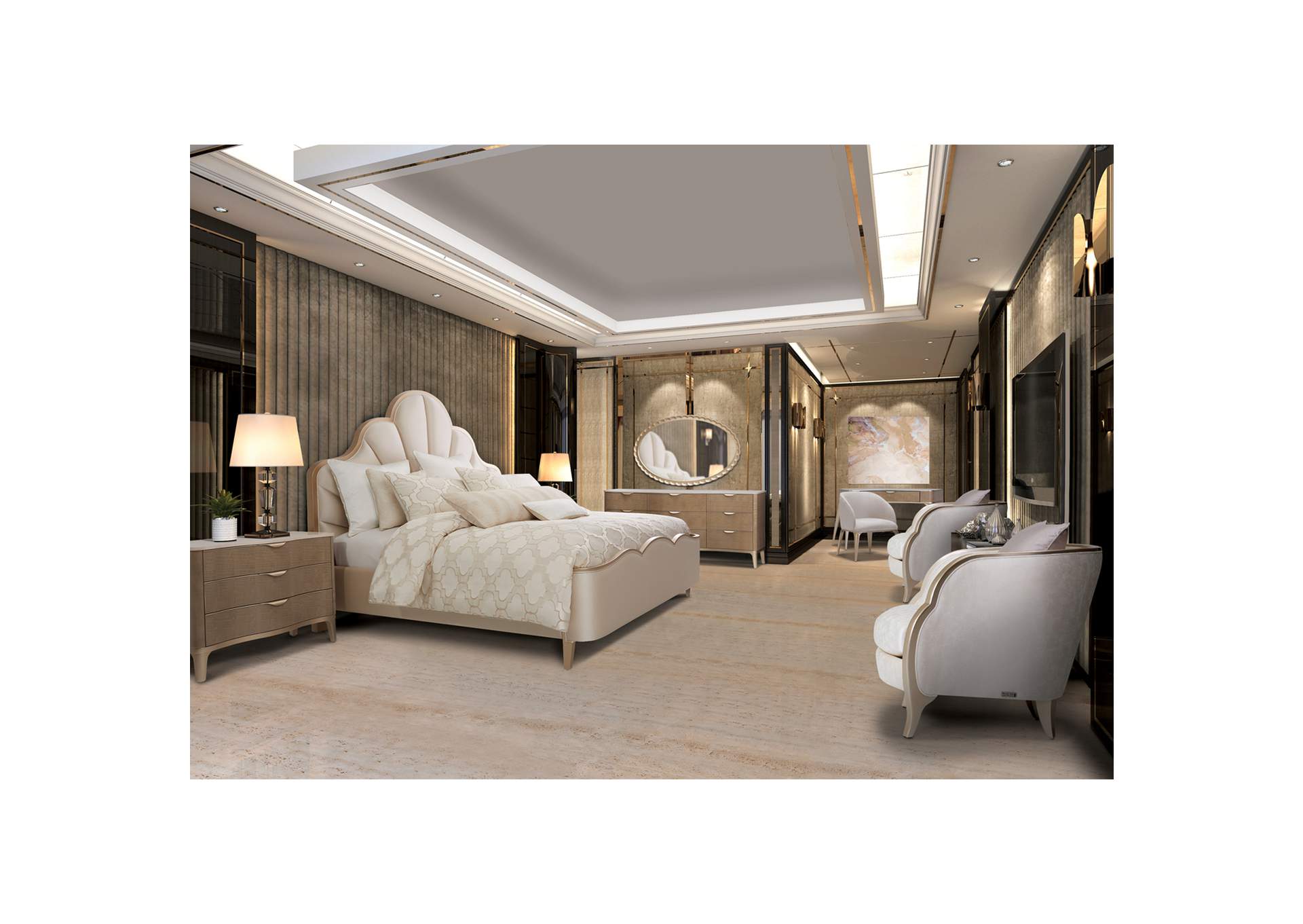 Malibu Crest California King Scalloped Panel Bed - Chardonnay image 6