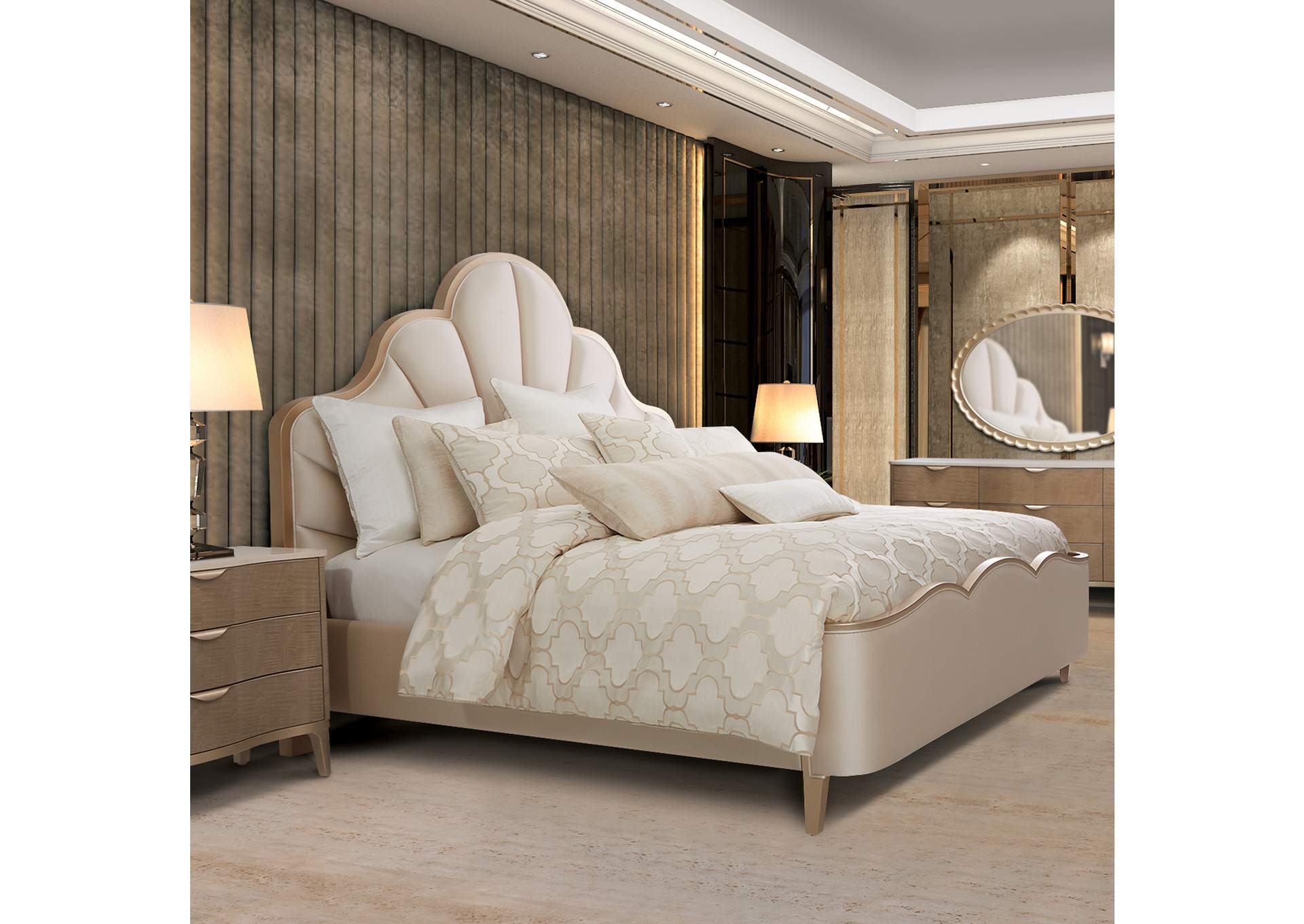 Malibu Crest California King Scalloped Panel Bed - Chardonnay image 9