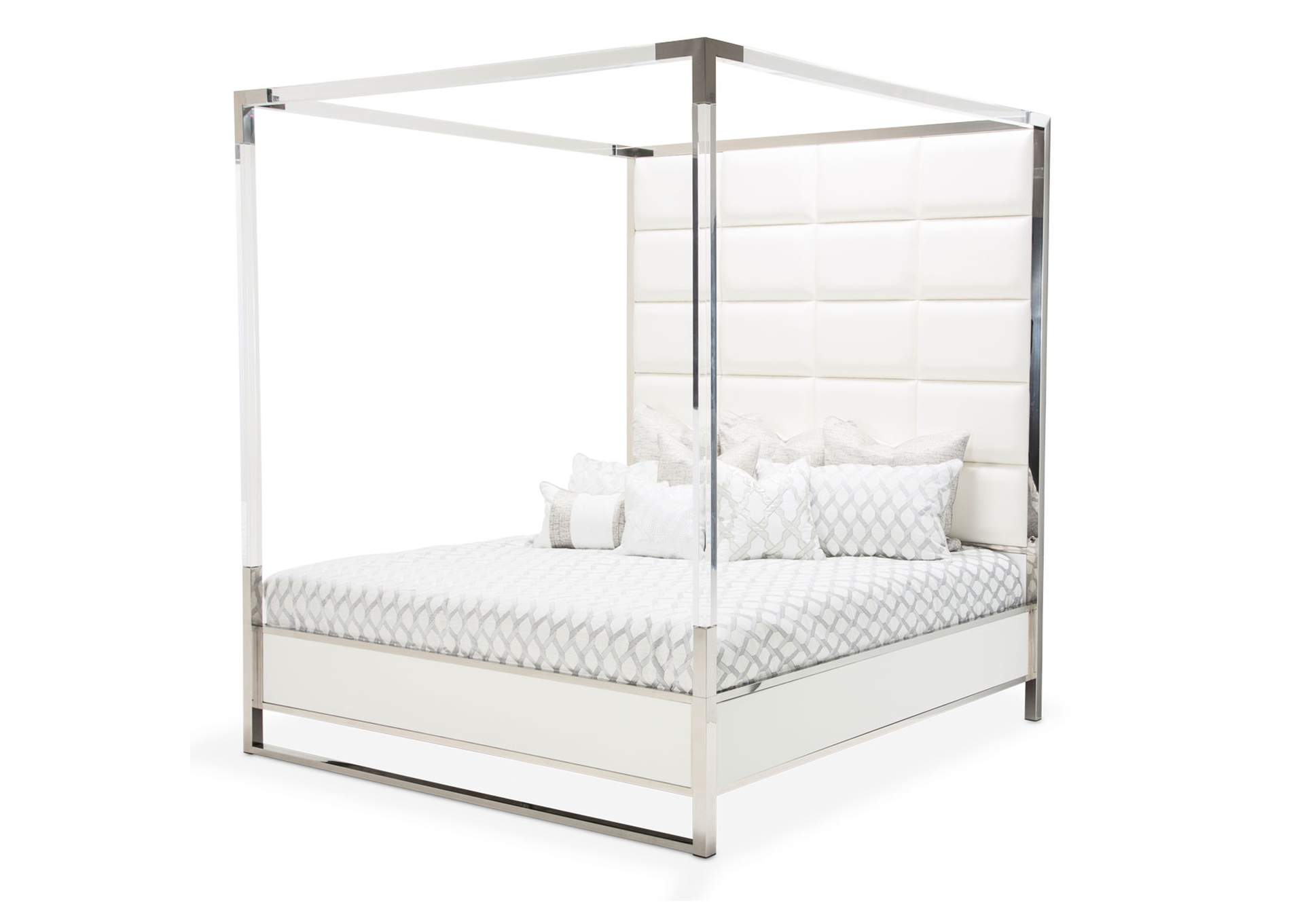 State St. California King Canopy Bed - Satin White image 1