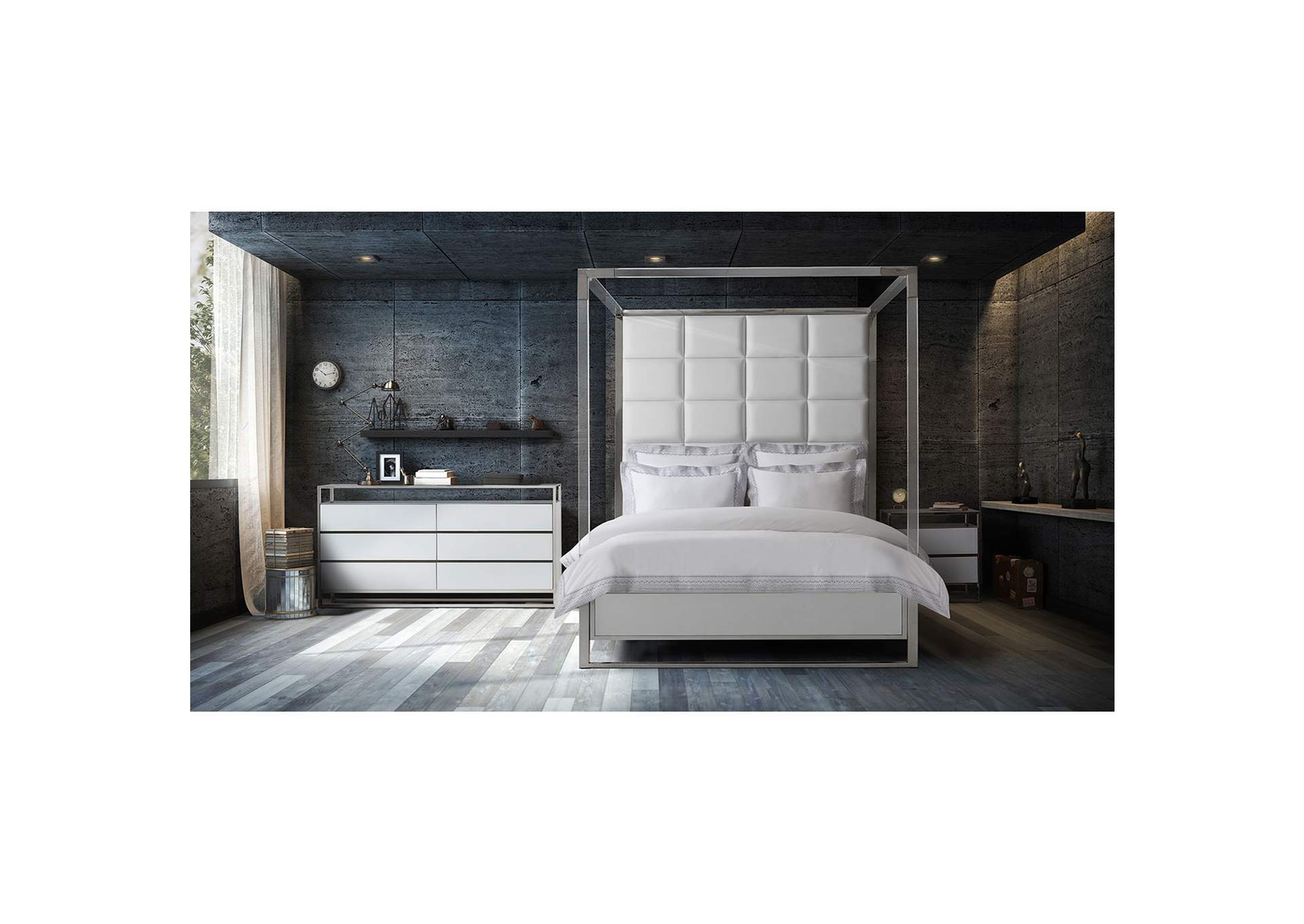 State St. California King Canopy Bed - Satin White image 8