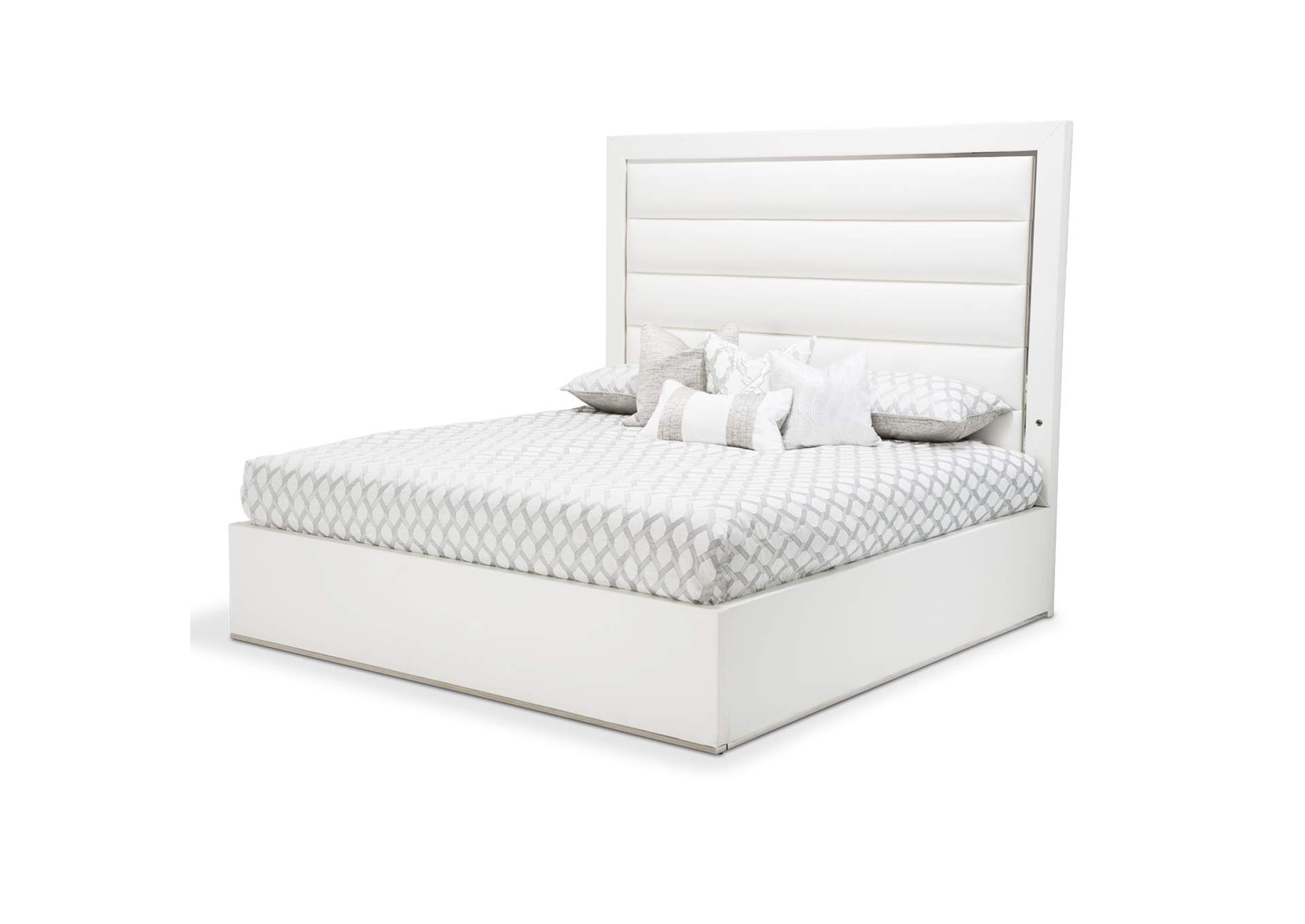 State St. California King Upholstered Panel Bed - Satin White image 1