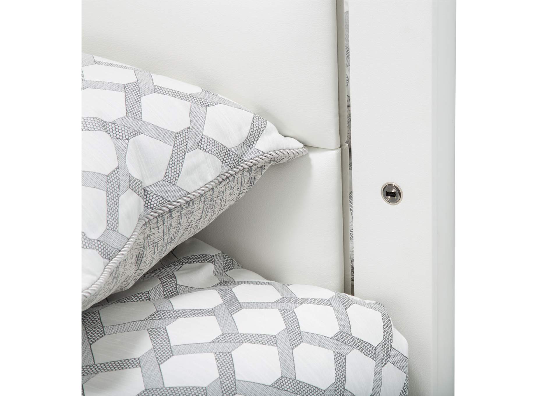 State St. California King Upholstered Panel Bed - Satin White image 6