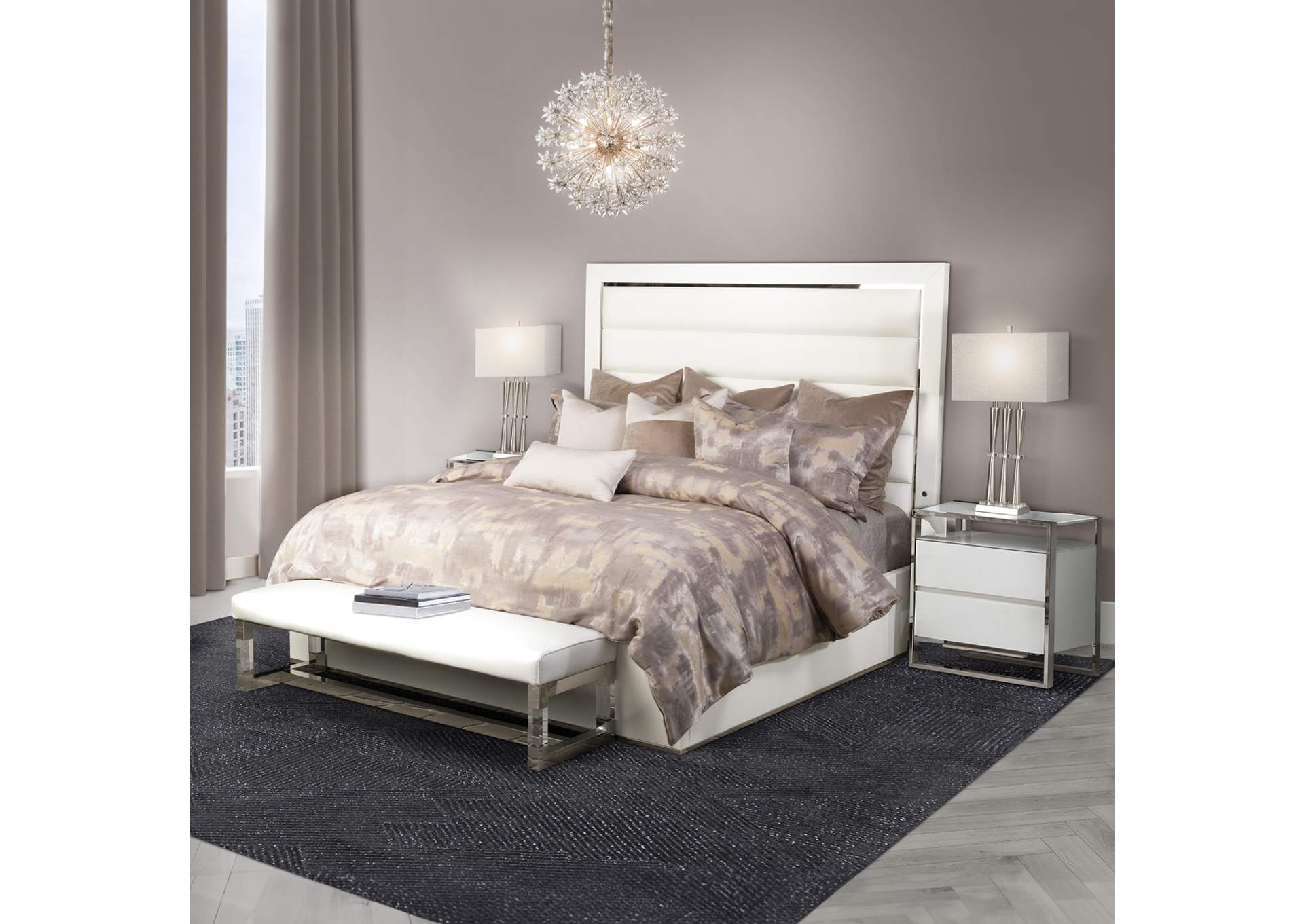 State St. California King Upholstered Panel Bed - Satin White image 7