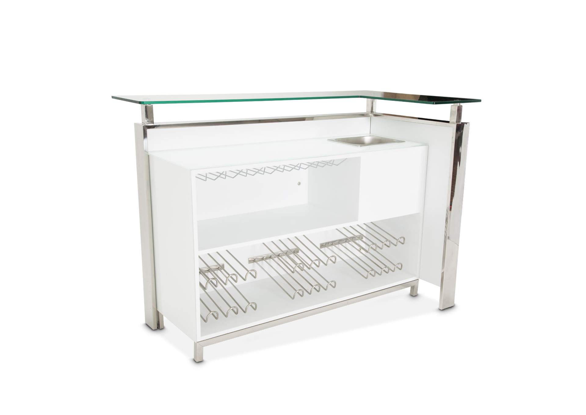 State Street Bar With Glass Top - Glossy White