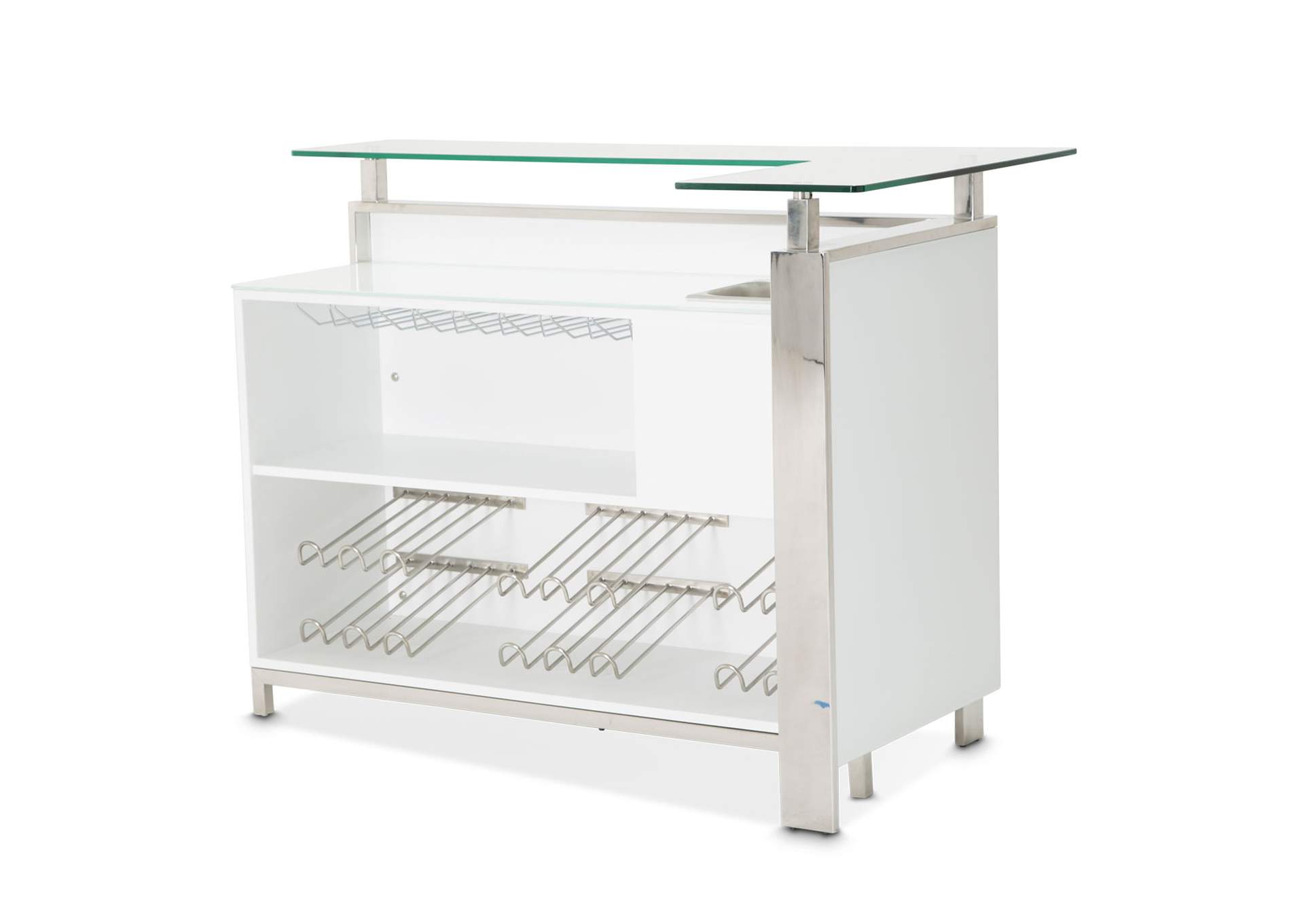 State Street Bar With Glass Top - Glossy White