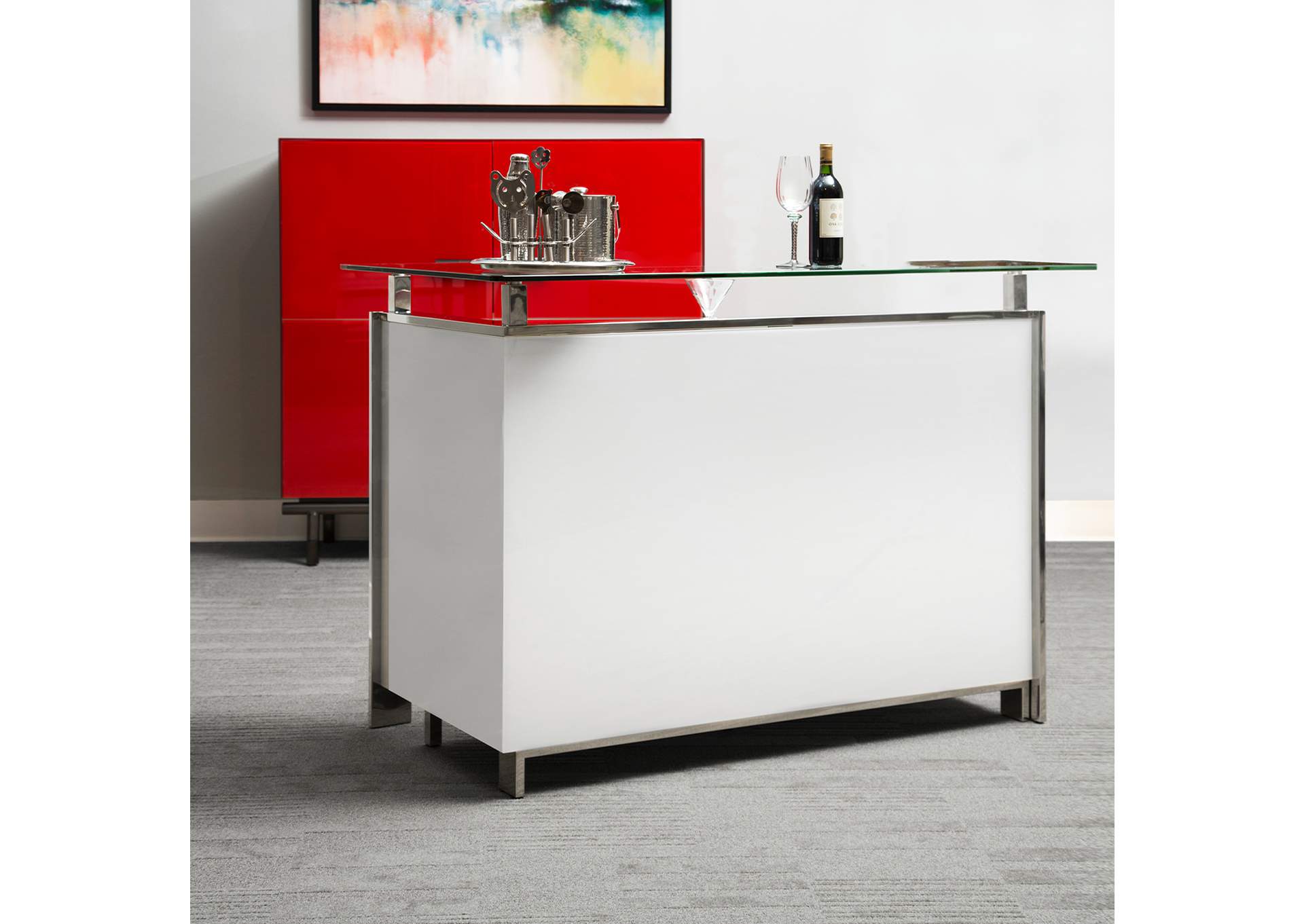 State St. Bar with Glass Top - Glossy White image 12